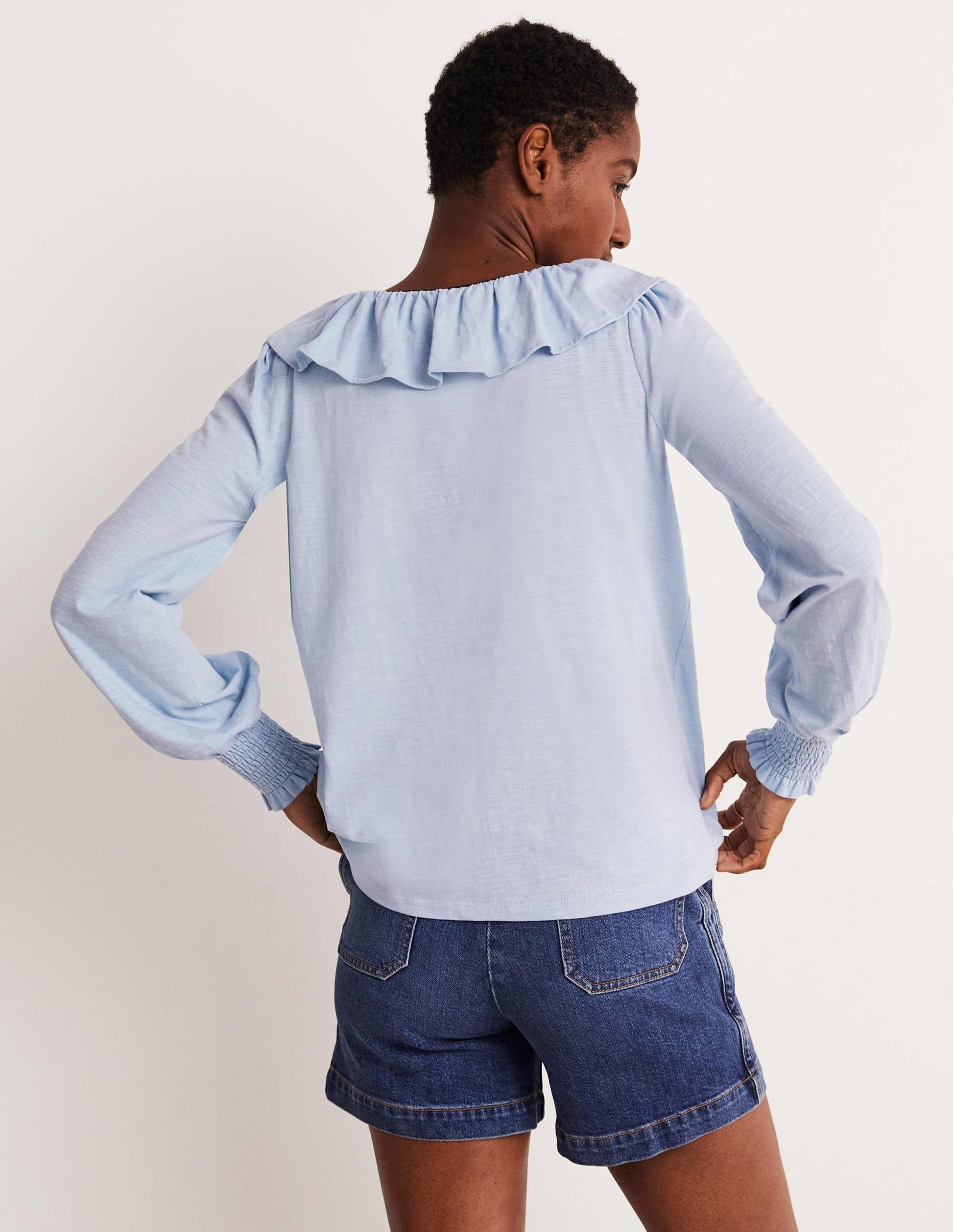 Scoop Frill Neck Jersey Top-Brunnera Blue-6