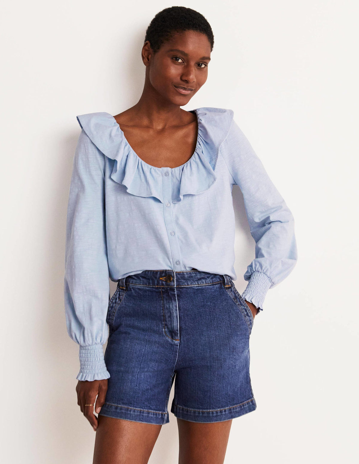 Scoop Frill Neck Jersey Top-Brunnera Blue - Image 4