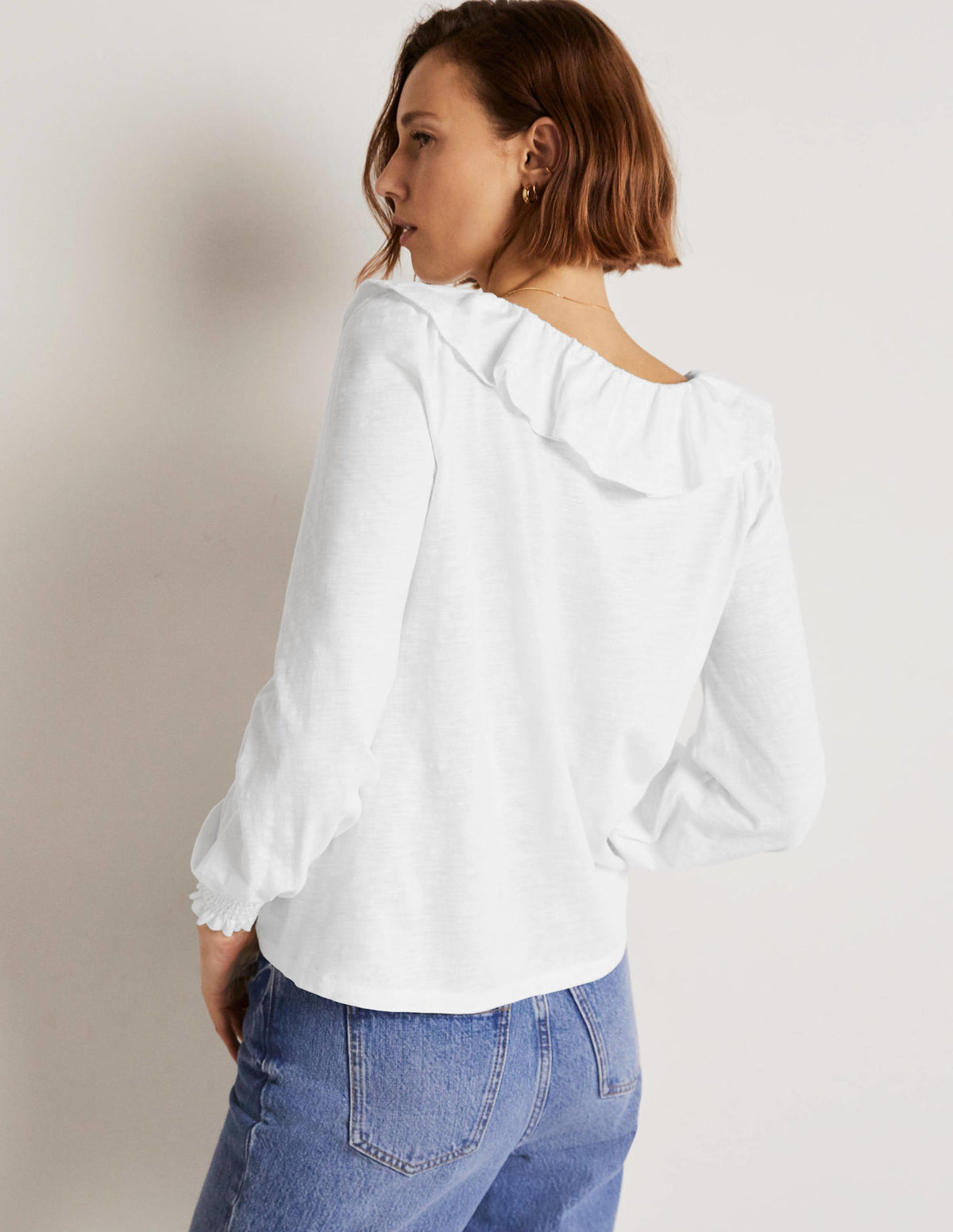 Scoop Frill Neck Jersey Top-White-7