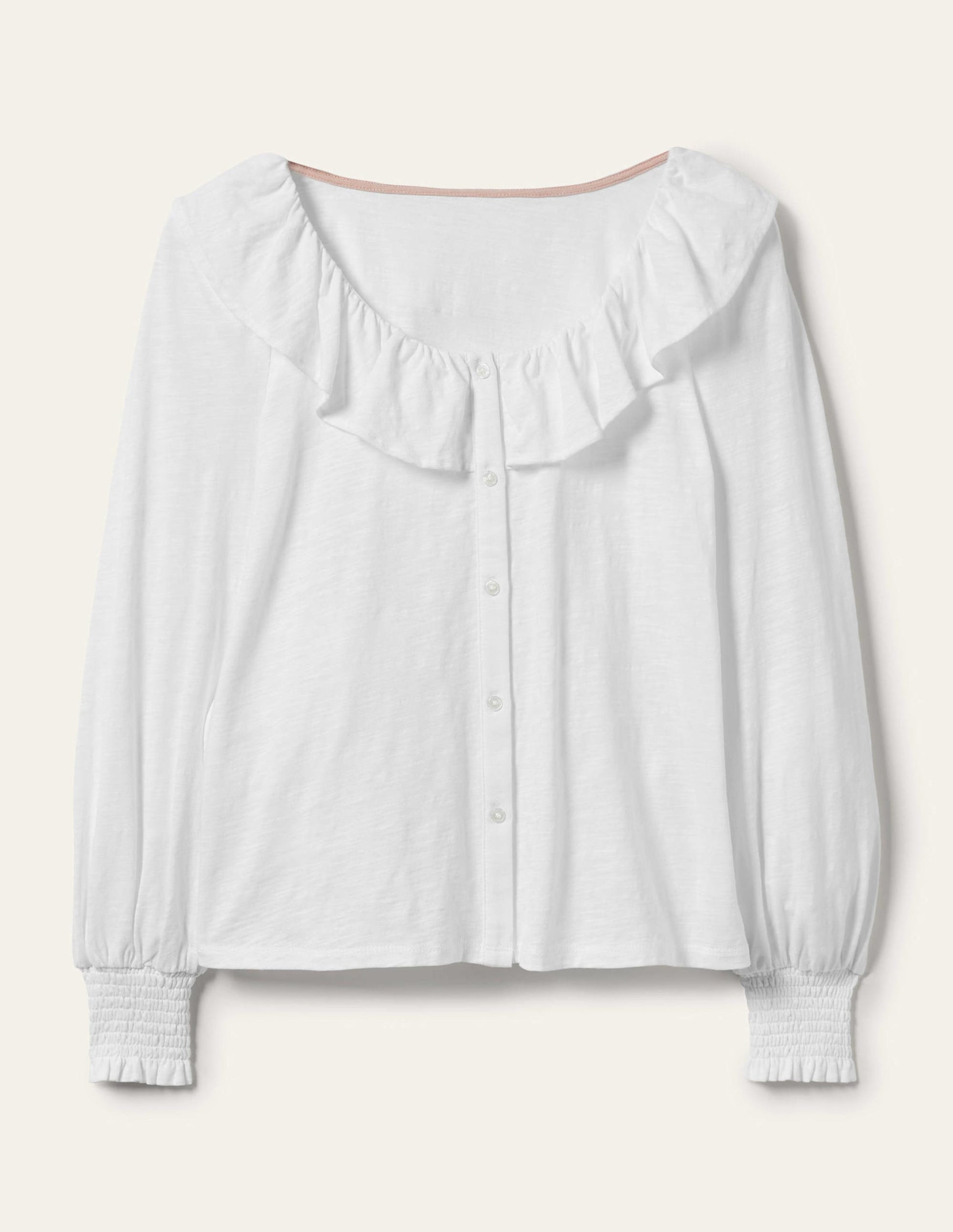 Scoop Frill Neck Jersey Top-White-9