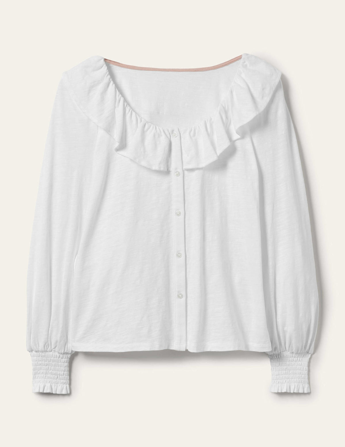 Scoop Frill Neck Jersey Top-White - Image 9