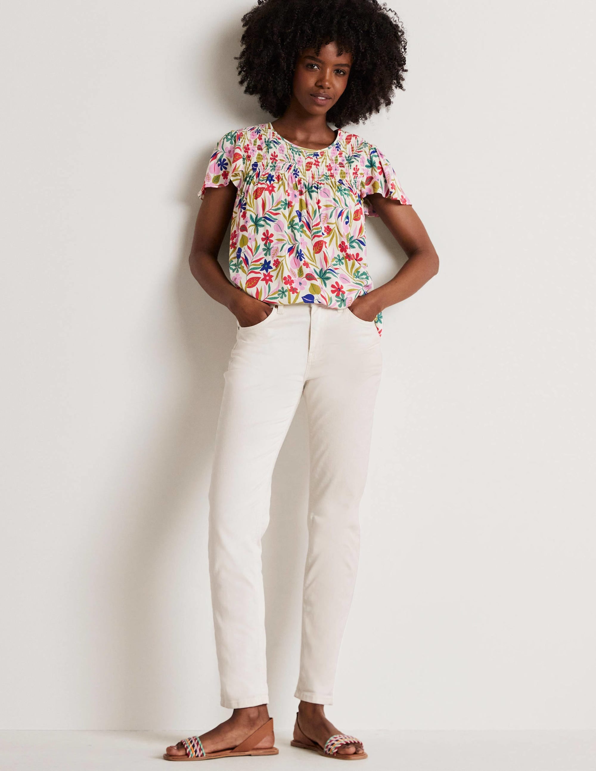 Layla Printed Smocked Top-Multi, Tropic Foliage - Image 8