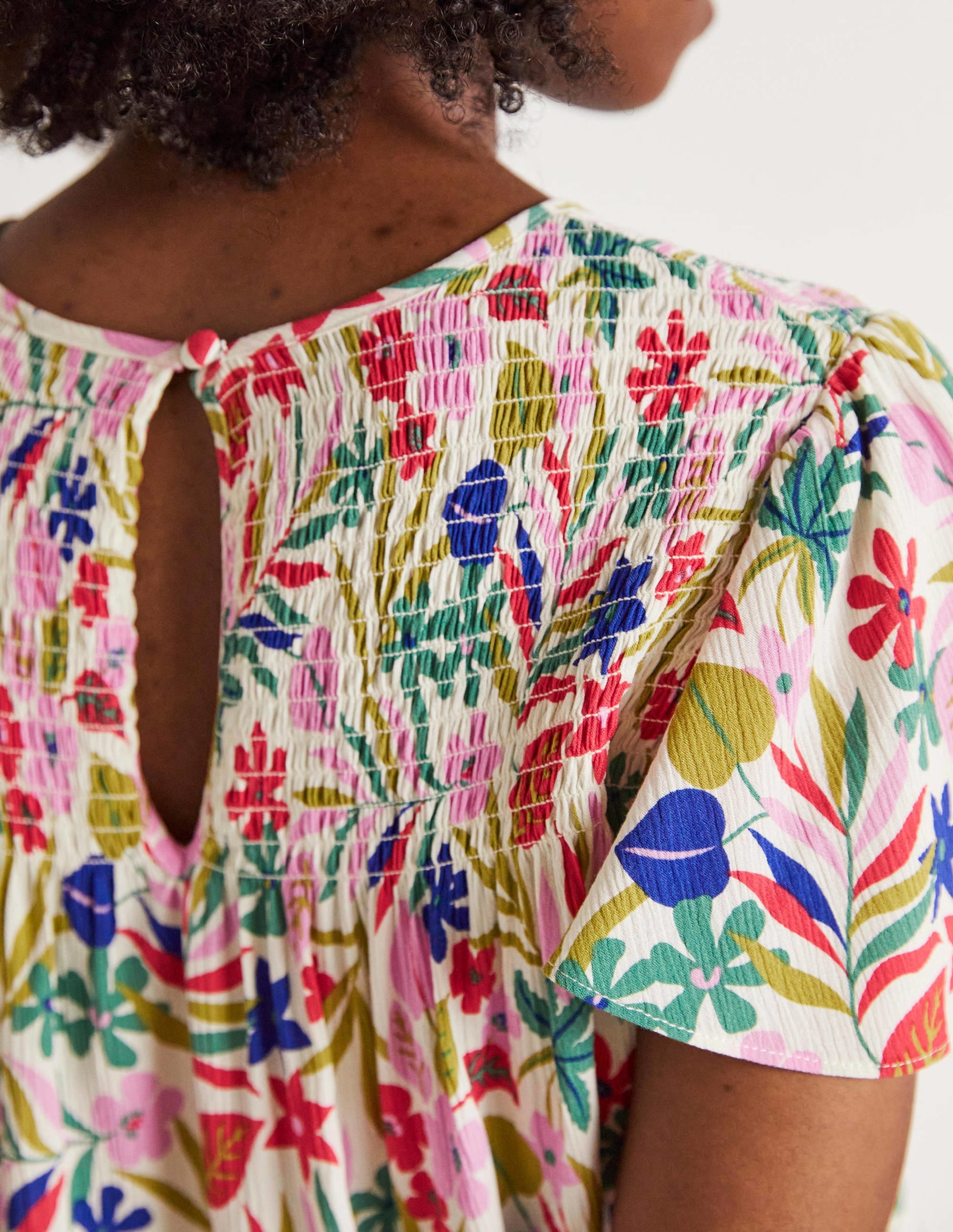 Layla Printed Smocked Top-Multi, Tropic Foliage - Image 2