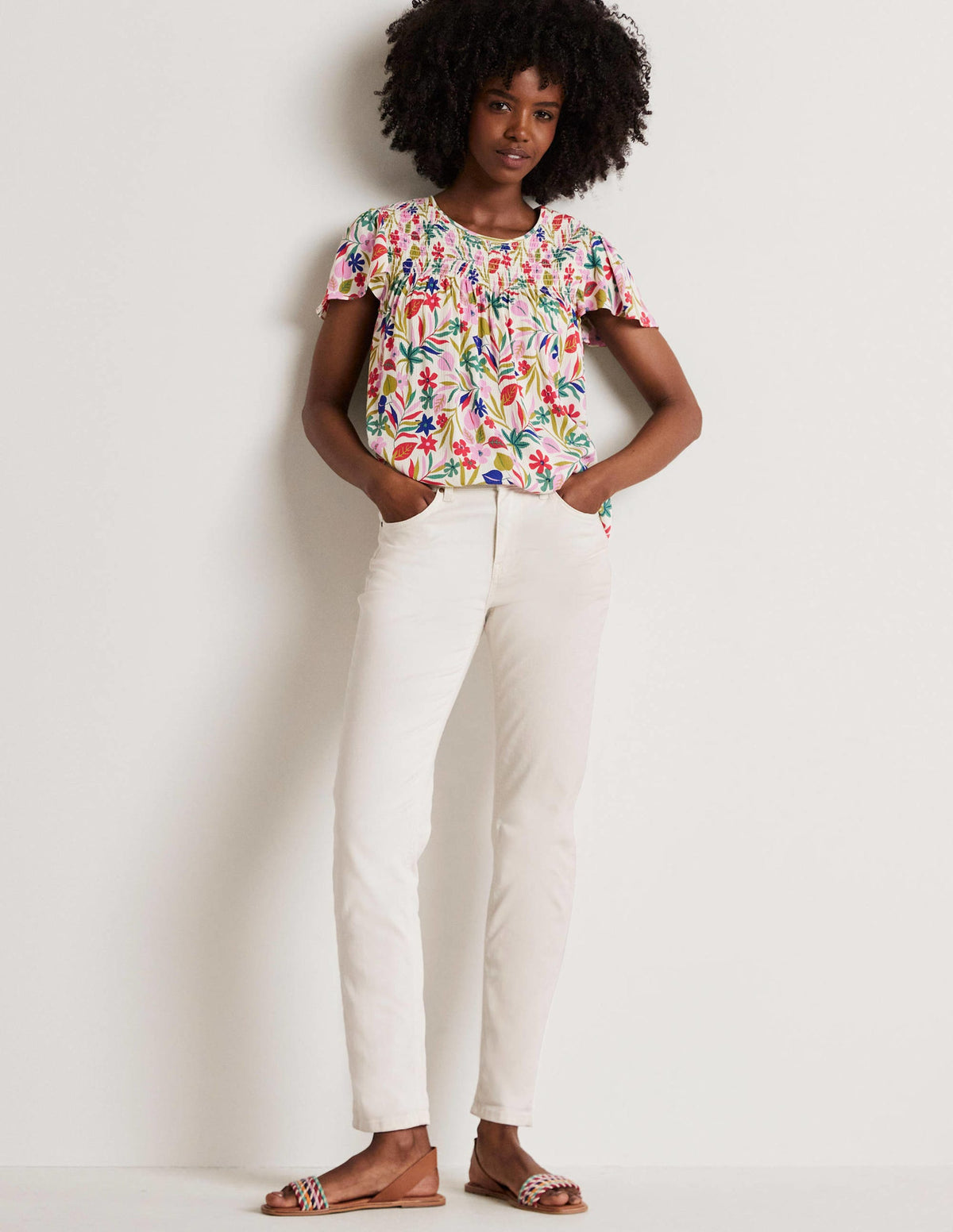 Layla Printed Smocked Top-Multi, Tropic Foliage-4