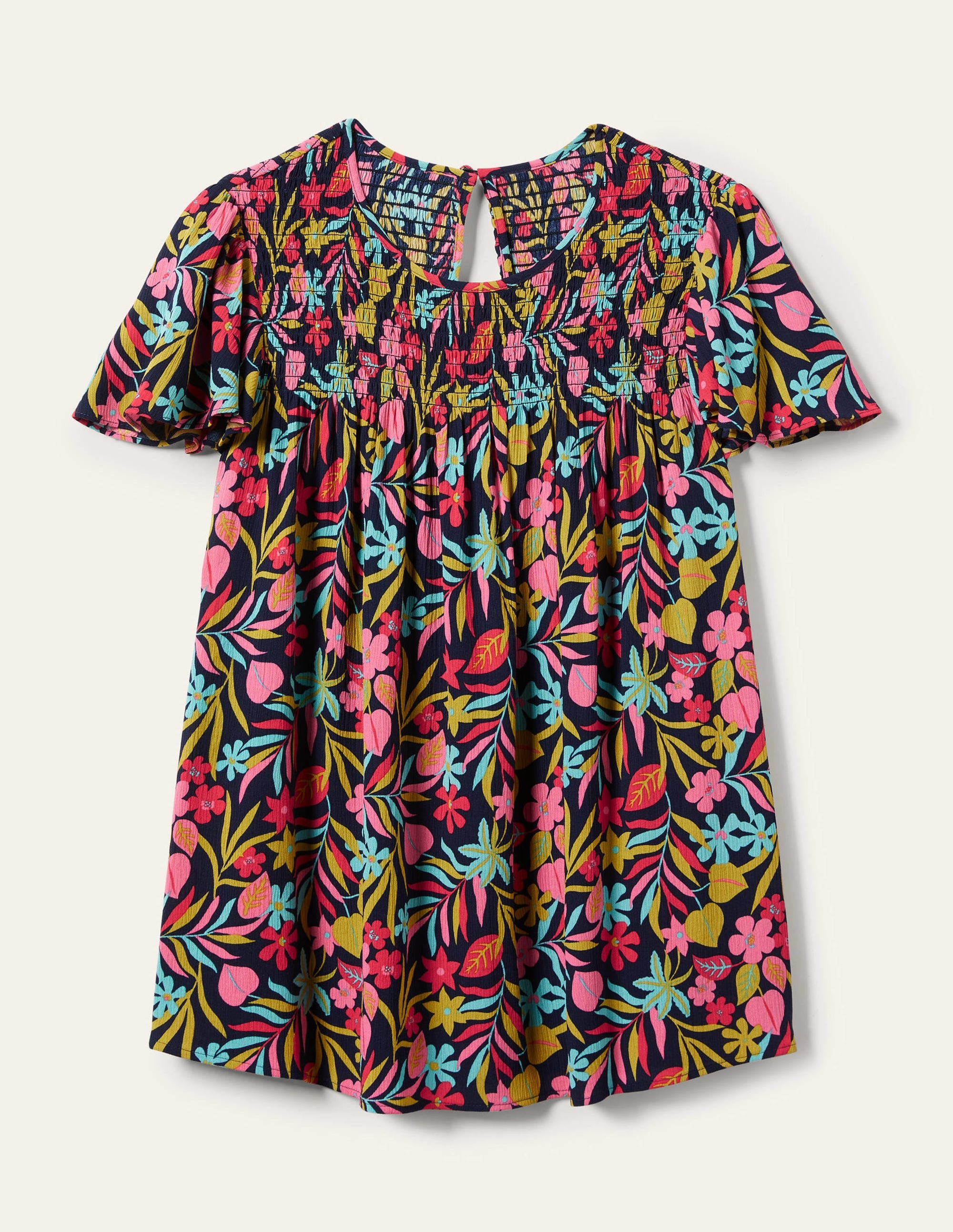 Layla Printed Smocked Top-French Navy, Tropic Foliage - Image 10