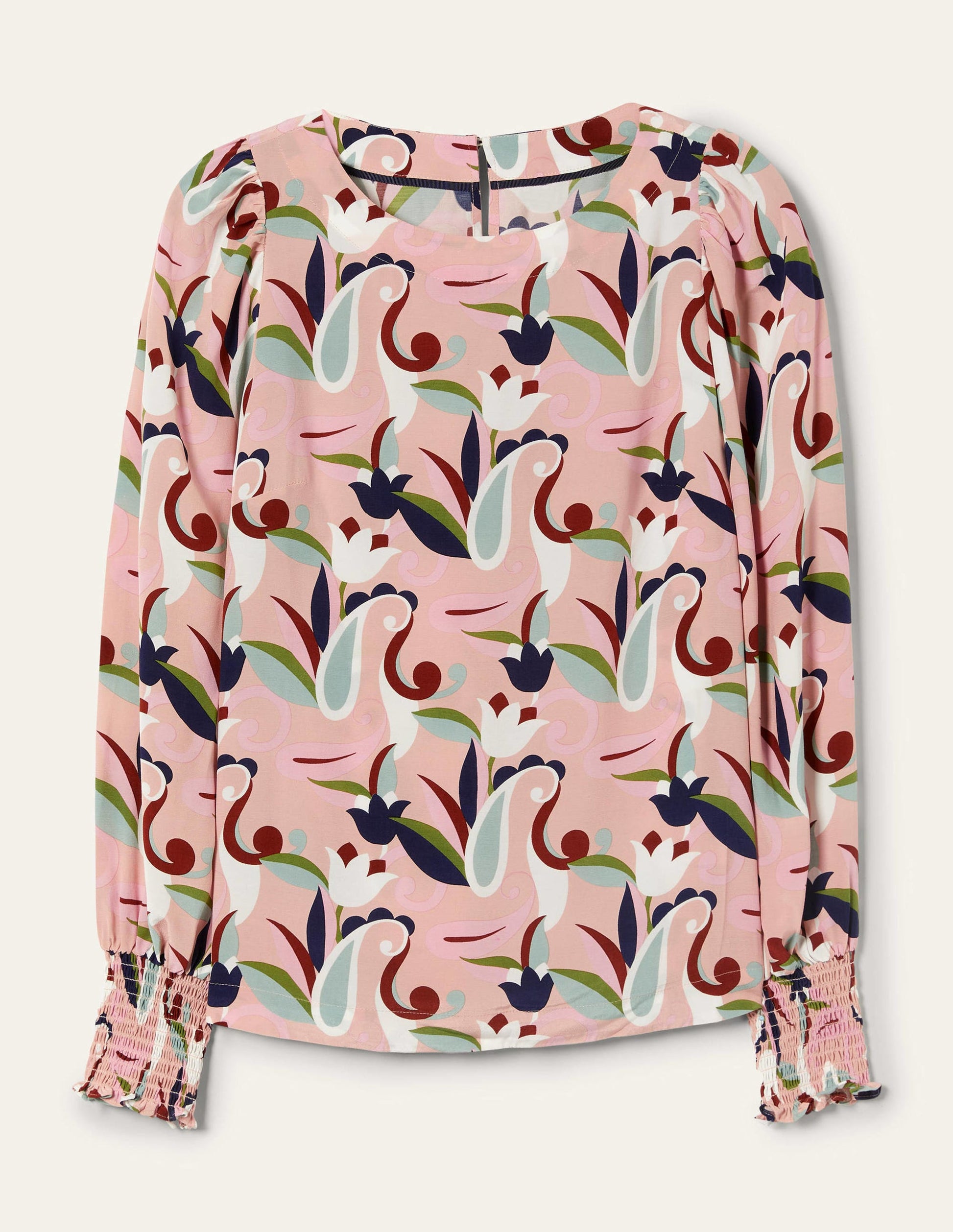 Smocked Cuff Top-Milkshake, Paisley Meadow-12