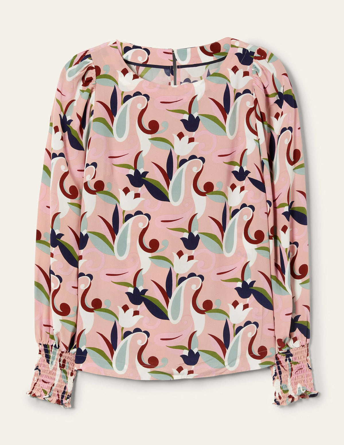 Smocked Cuff Top-Milkshake, Paisley Meadow - Image 12