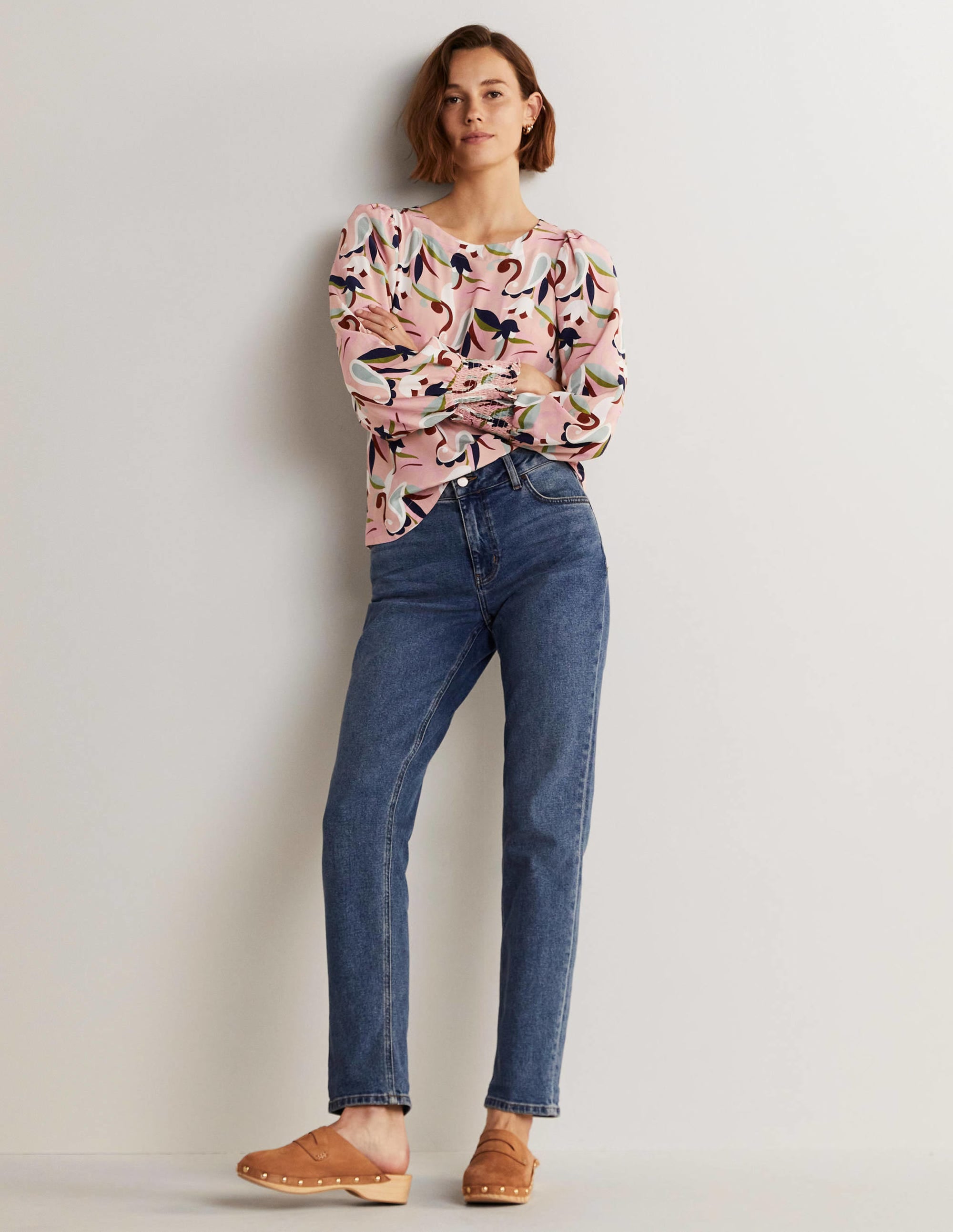 Smocked Cuff Top-Milkshake, Paisley Meadow - Image 4