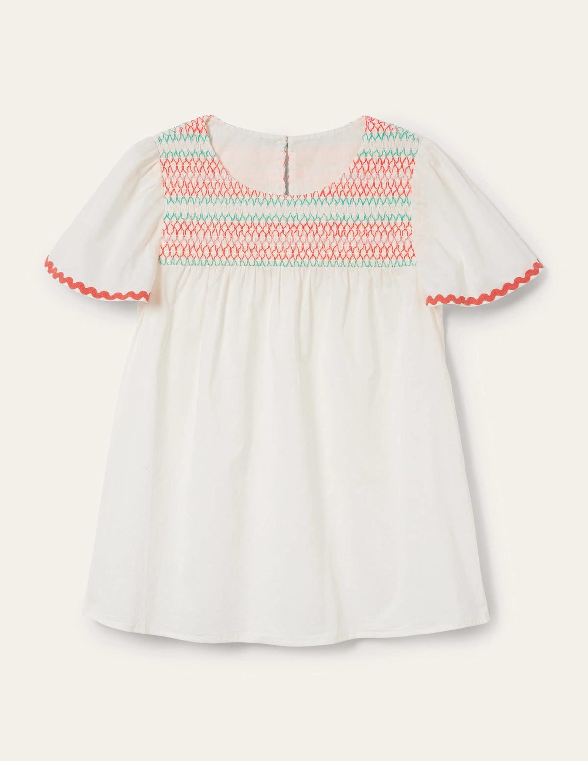 May Flutter Sleeve Smocked Top-White, Multi Smocking-7