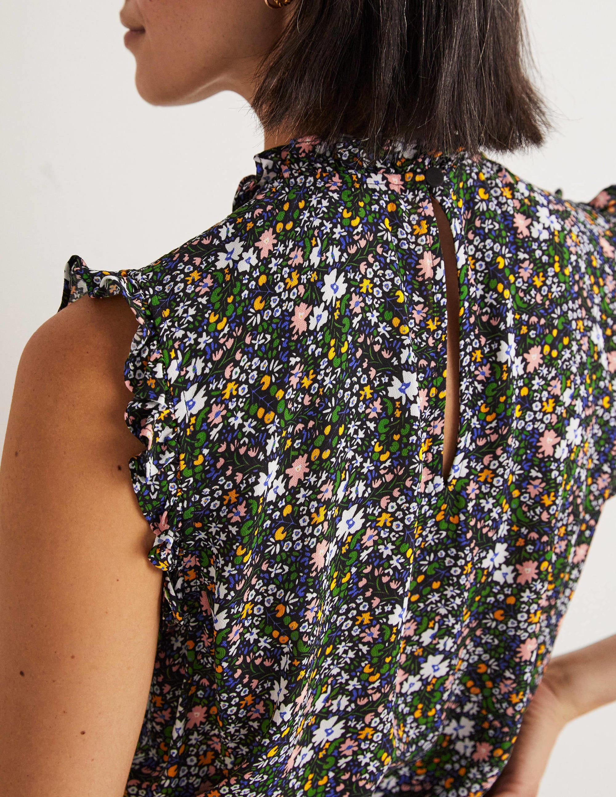 Sleeveless Smocked Top-Black, Abstract Ditsy - Image 2