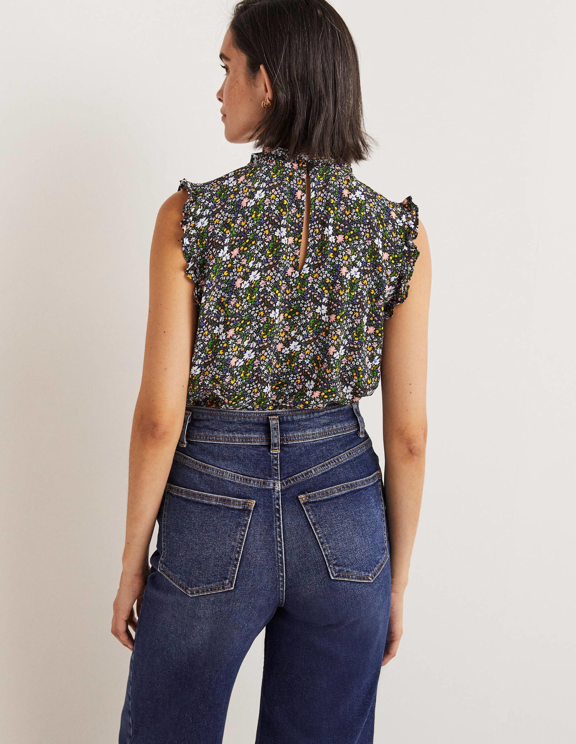 Sleeveless Smocked Top-Black, Abstract Ditsy-3