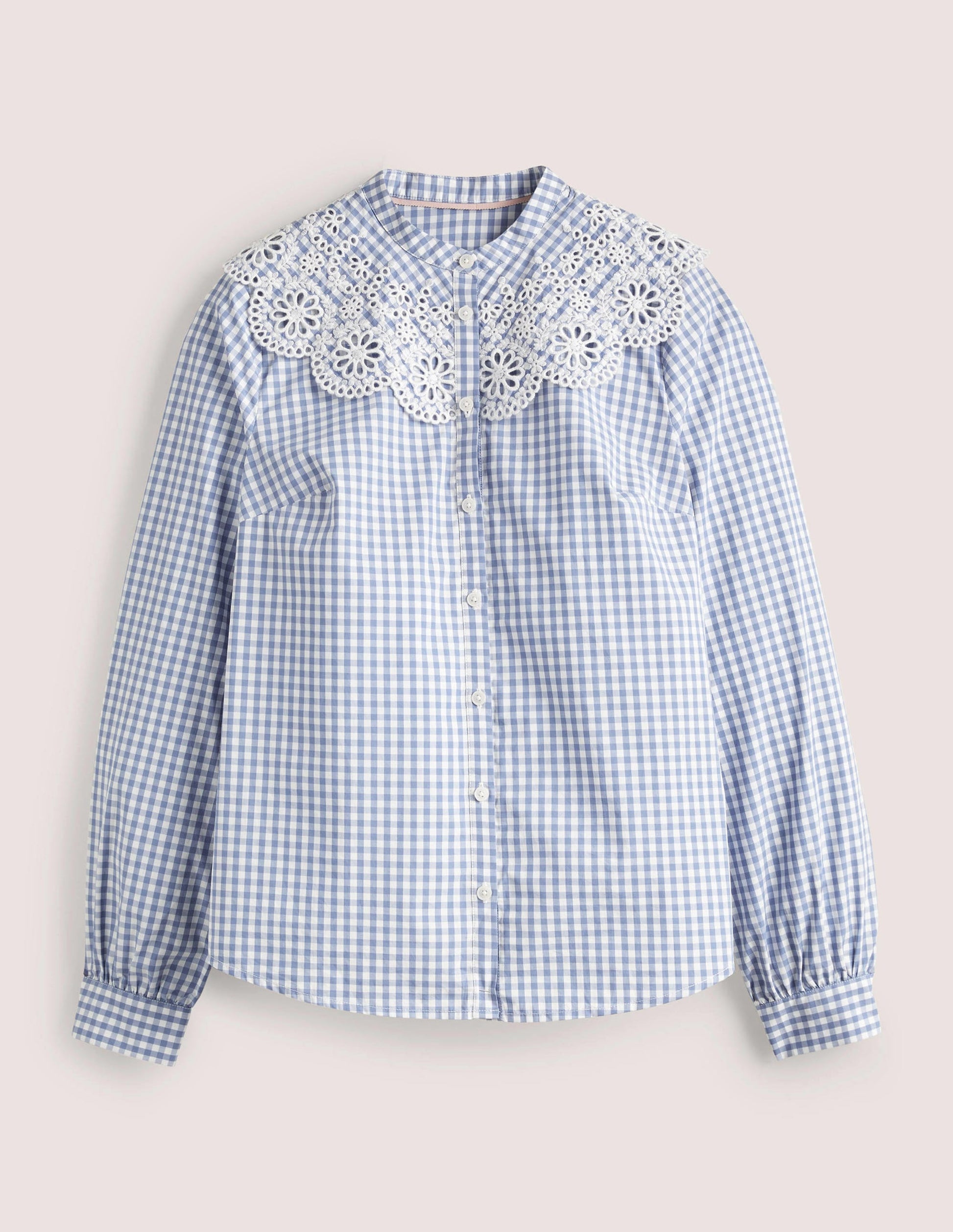 Broderie Collar Shirt-Blue, Gingham-8
