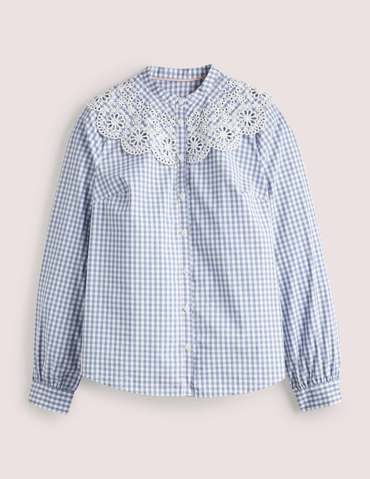 Broderie Collar Shirt-Blue, Gingham - Image 8