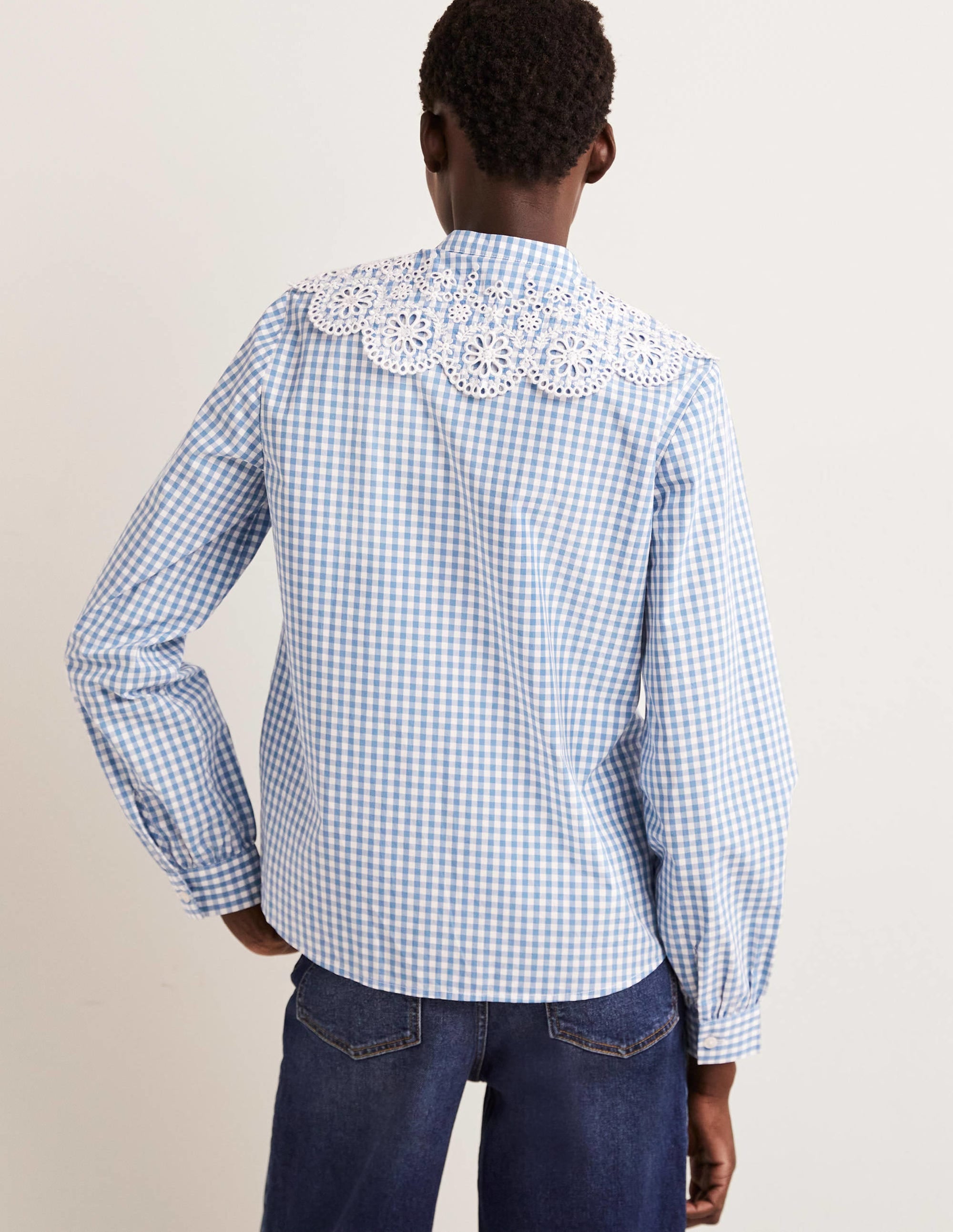 Broderie Collar Shirt-Blue, Gingham - Image 3