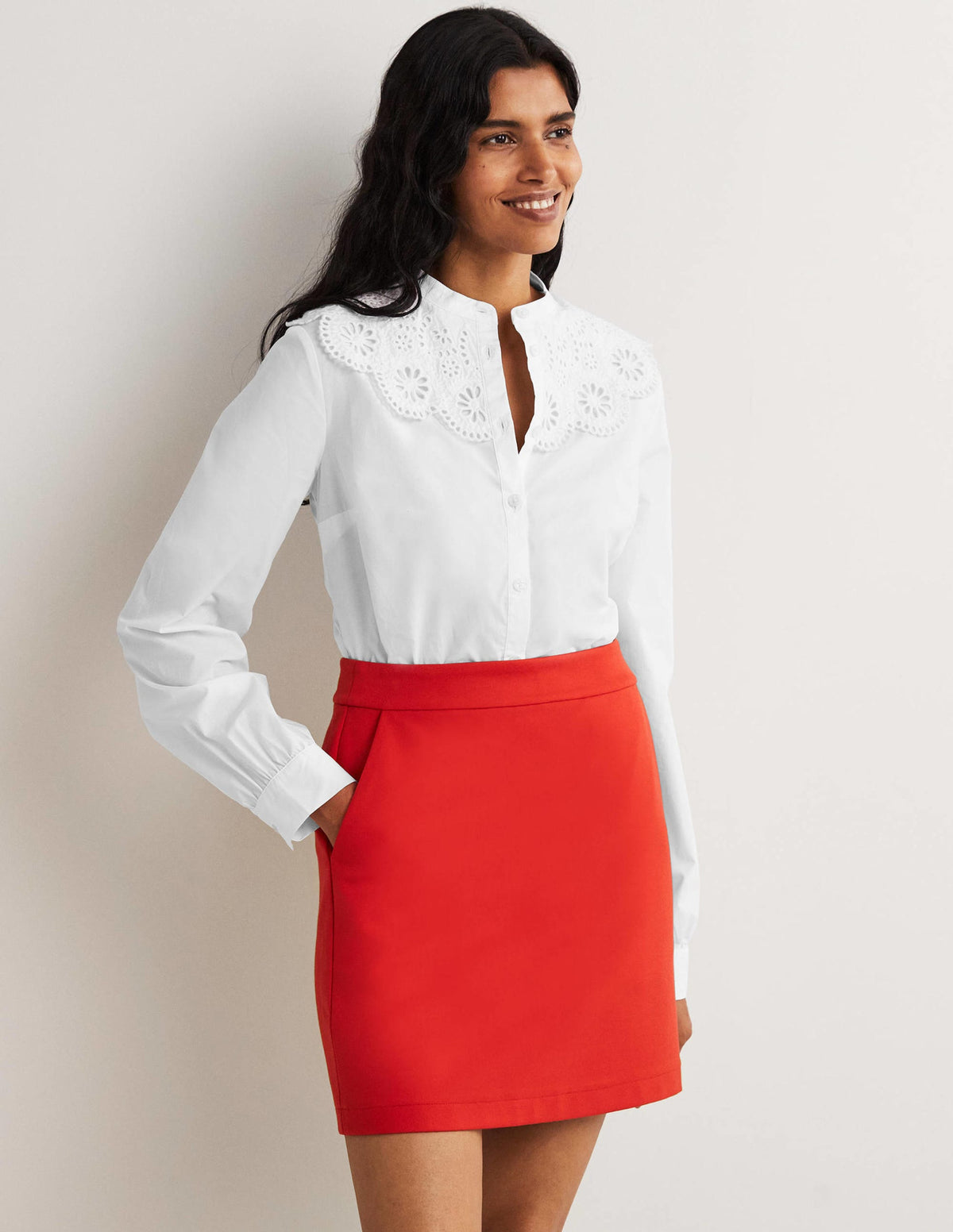 Broderie Collar Shirt-White-1