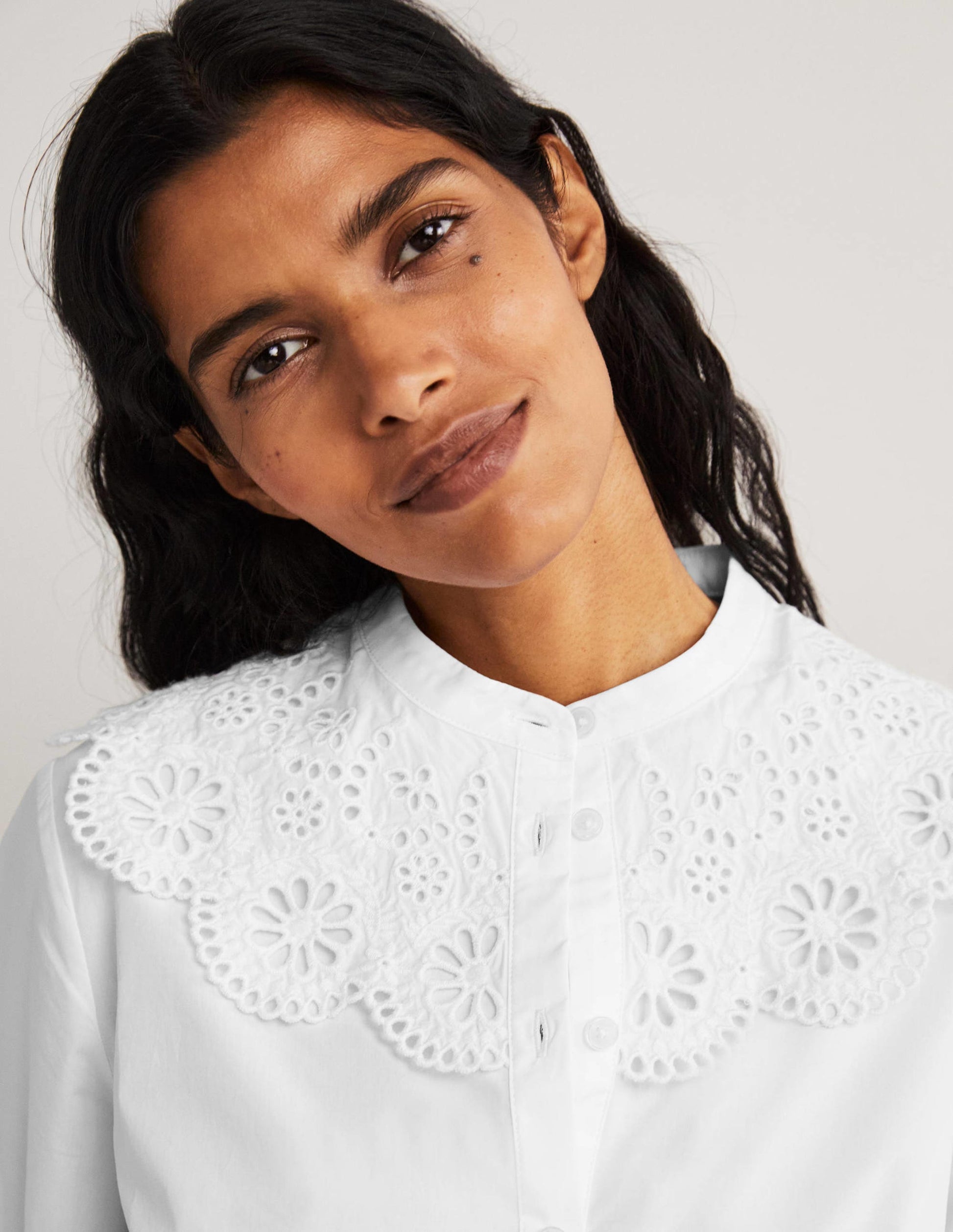 Broderie Collar Shirt-White-2