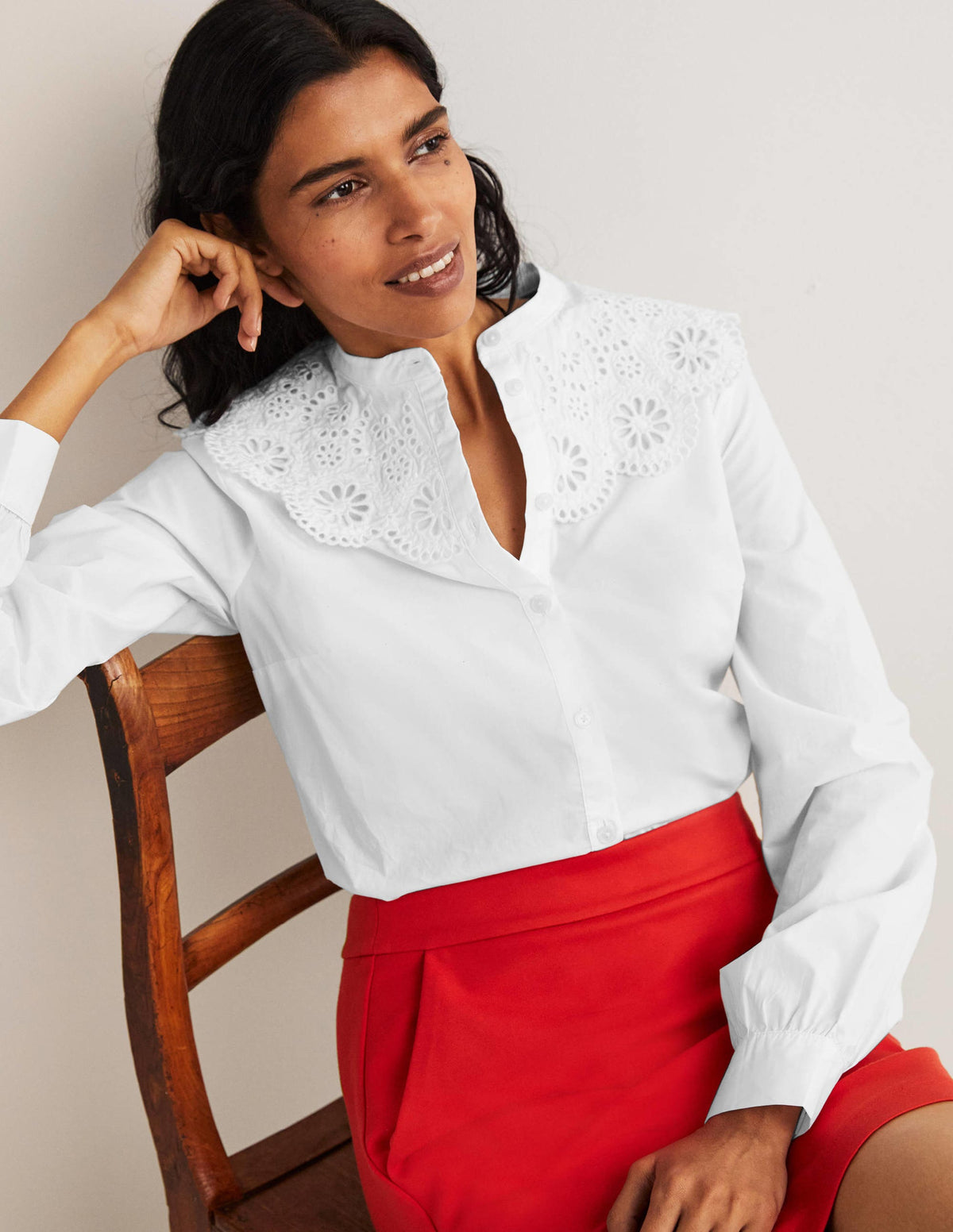 Broderie Collar Shirt-White-4