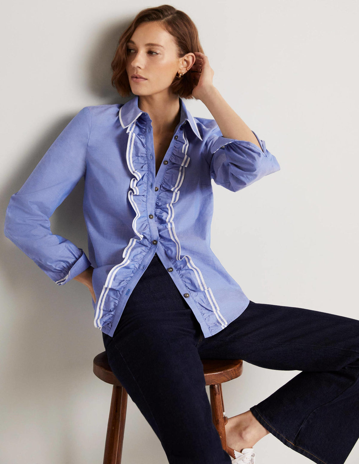 Ruffle Trim Collar Shirt-Chambray-11