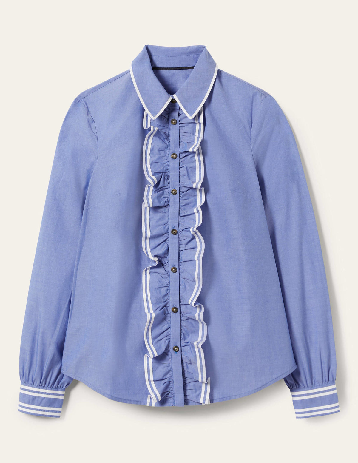 Ruffle Trim Collar Shirt-Chambray - Image 13