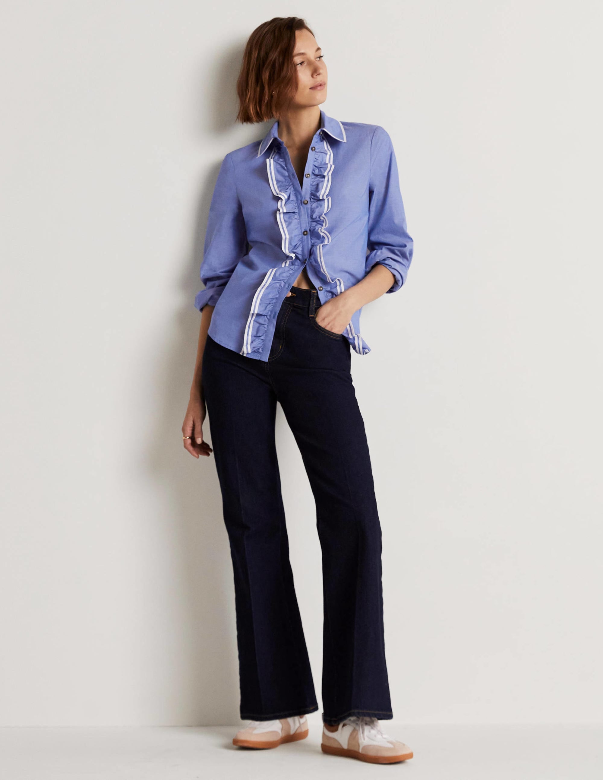 Ruffle Trim Collar Shirt-Chambray - Image 4