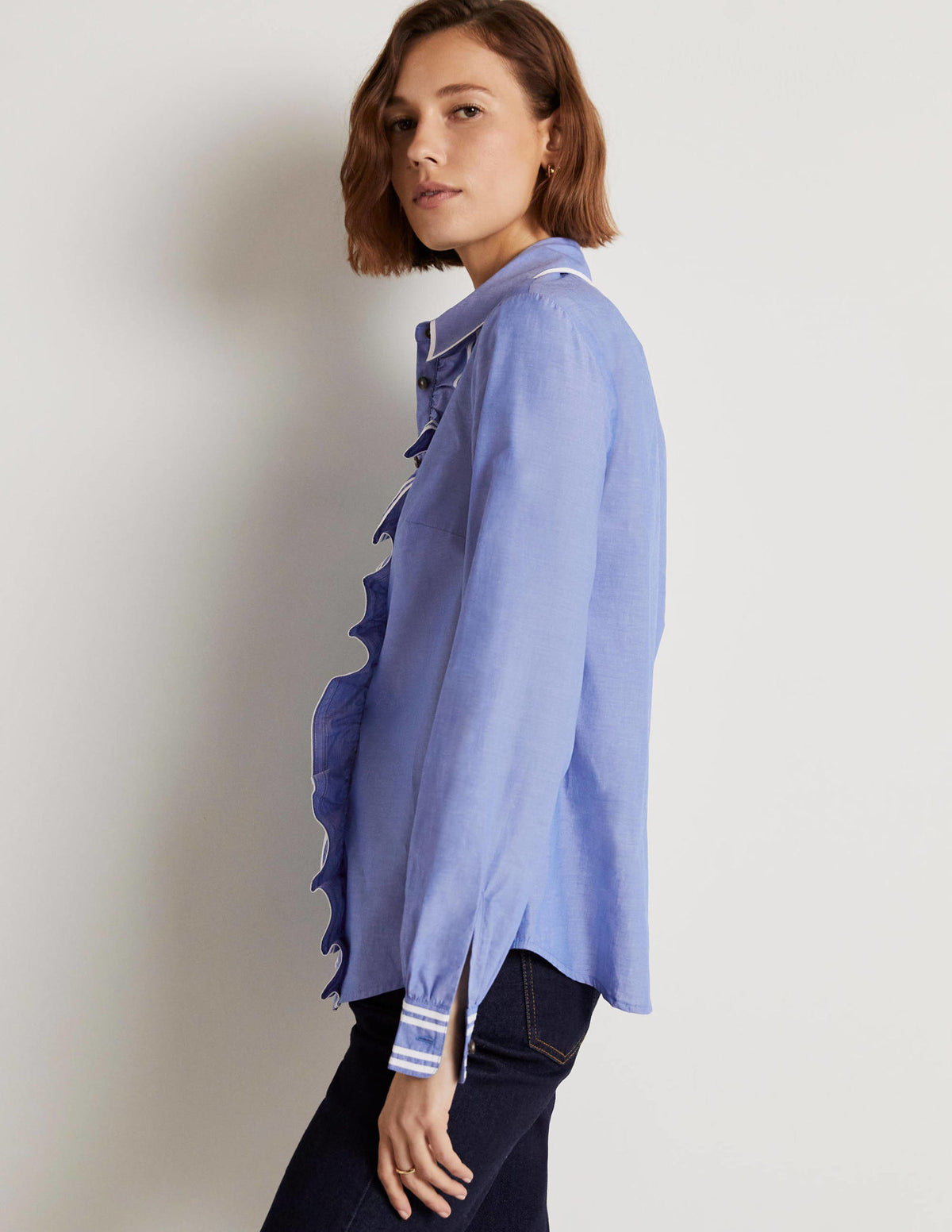 Ruffle Trim Collar Shirt-Chambray - Image 6