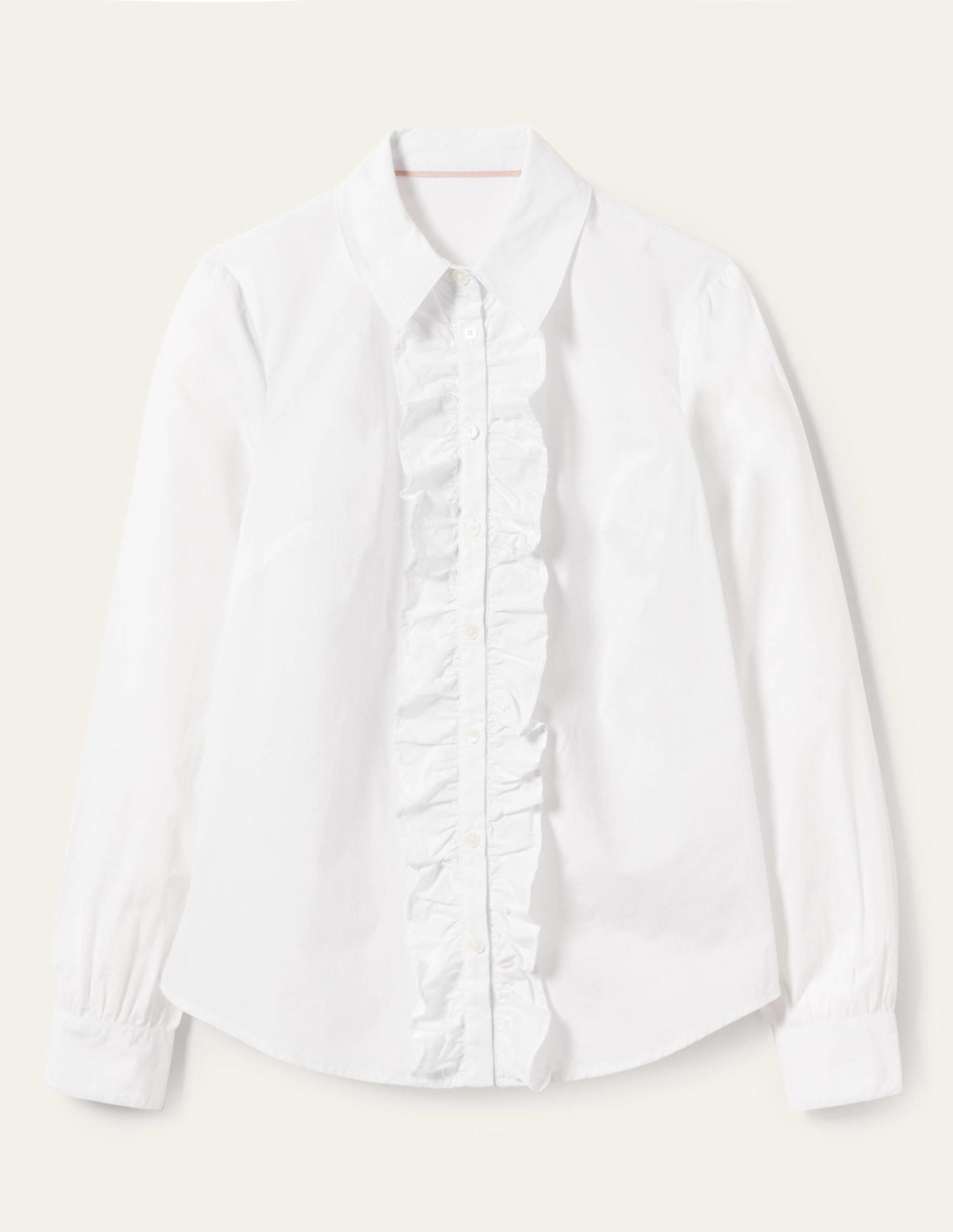 Ruffle Trim Collar Shirt-White-12