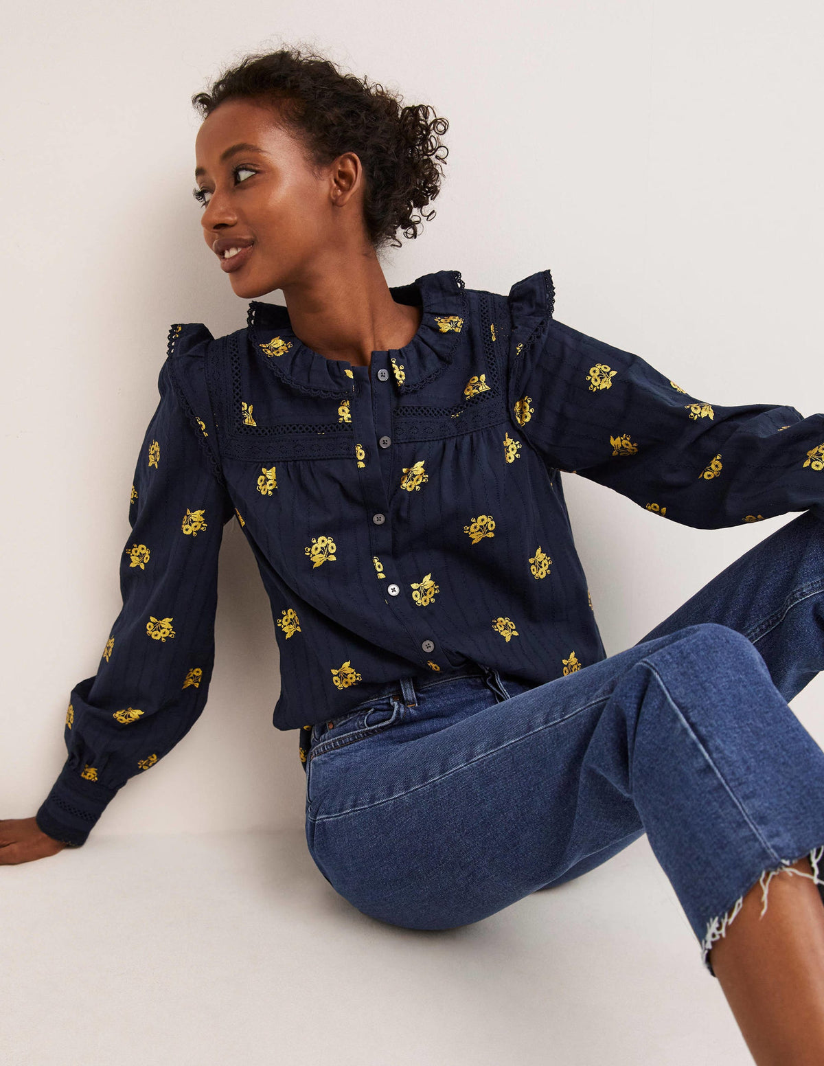 Crochet Trim Blouse-Navy, Wild Pansy - Image 1