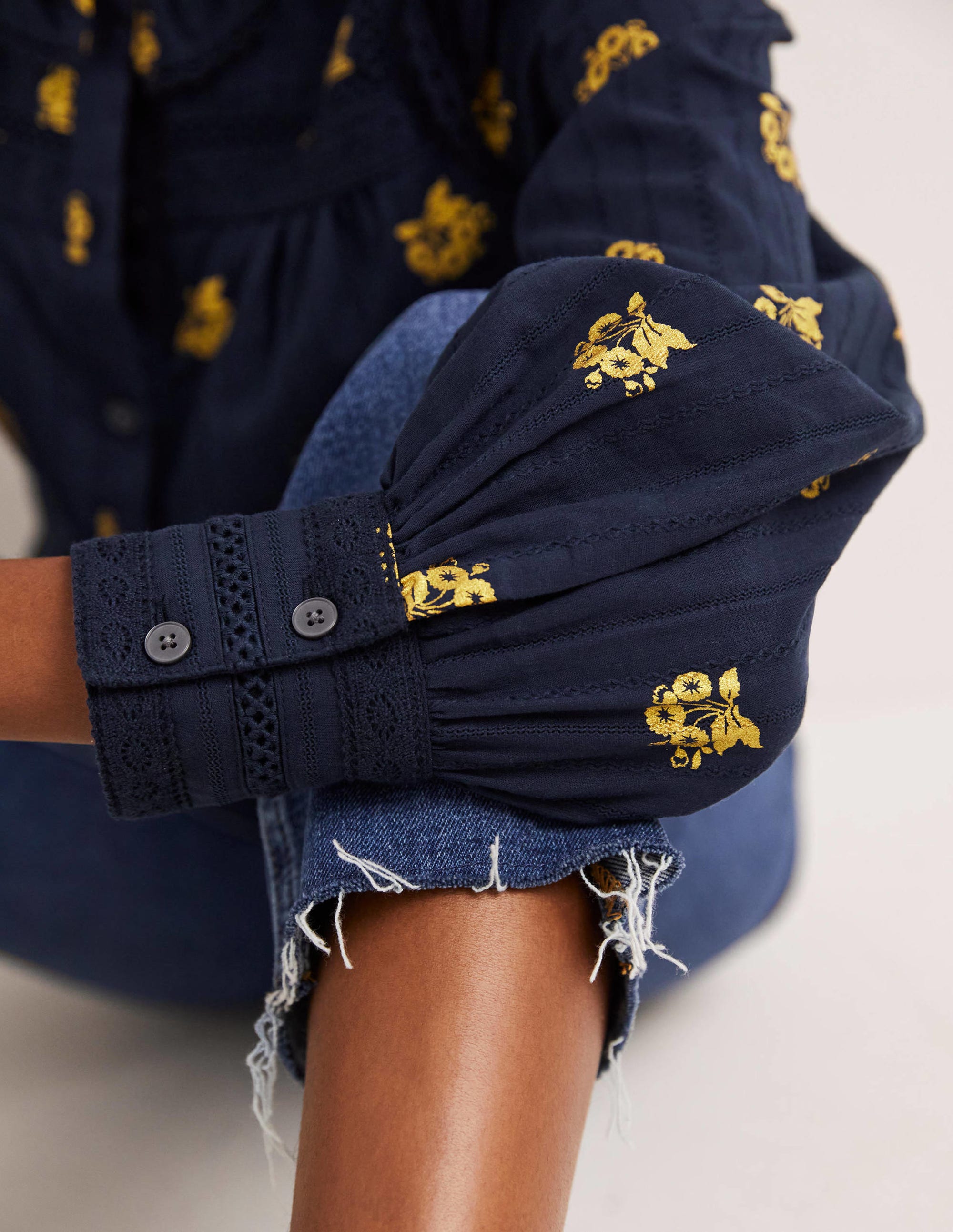 Crochet Trim Blouse-Navy, Wild Pansy - Image 2