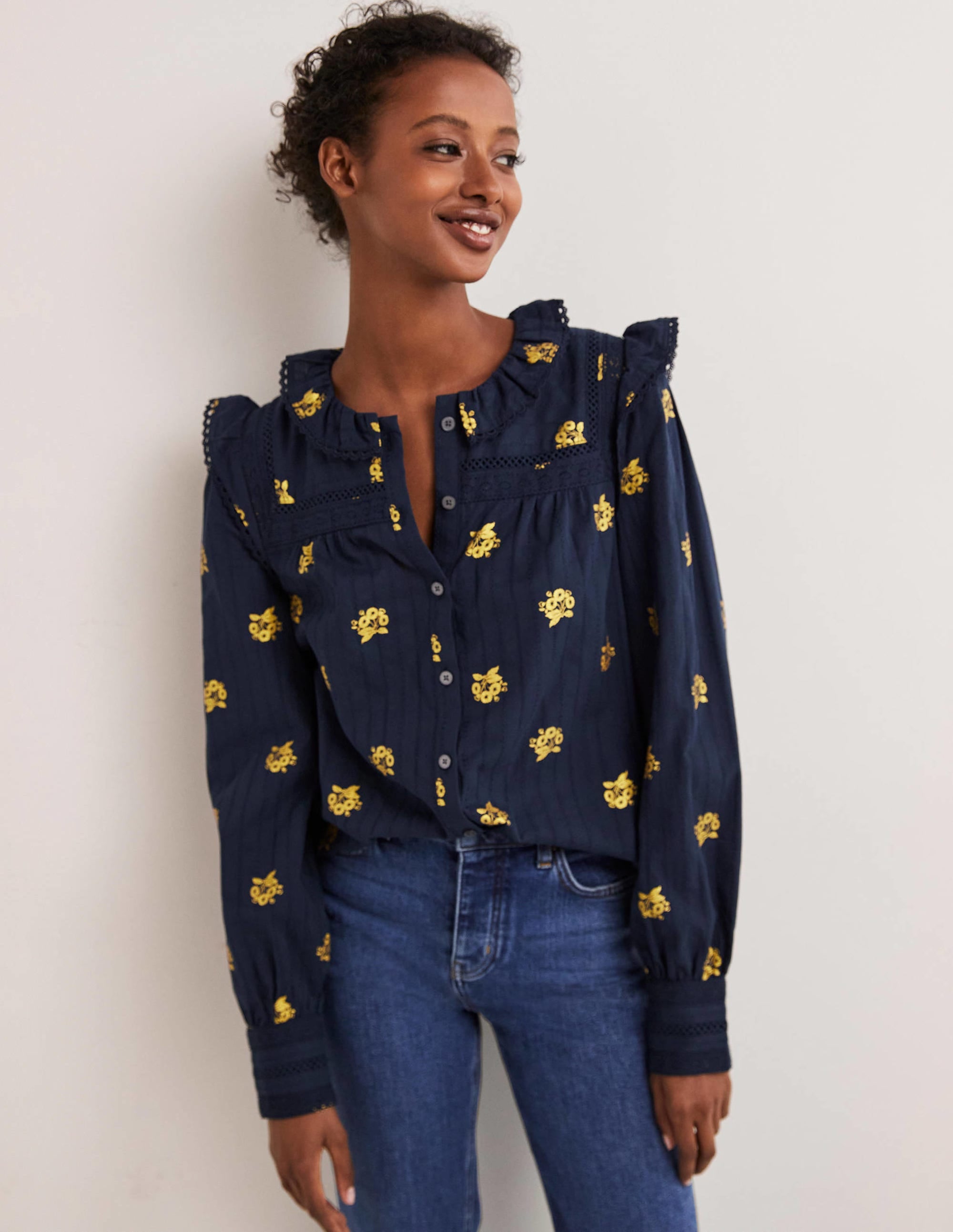 Crochet Trim Blouse-Navy, Wild Pansy - Image 4