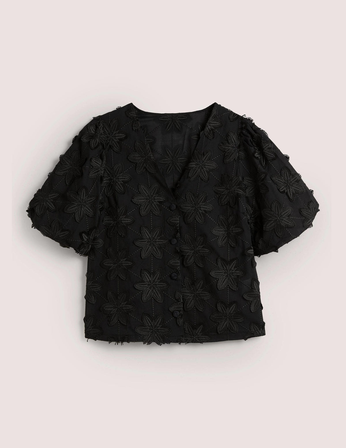 Puff Sleeve Button Blouse-Black - Image 5
