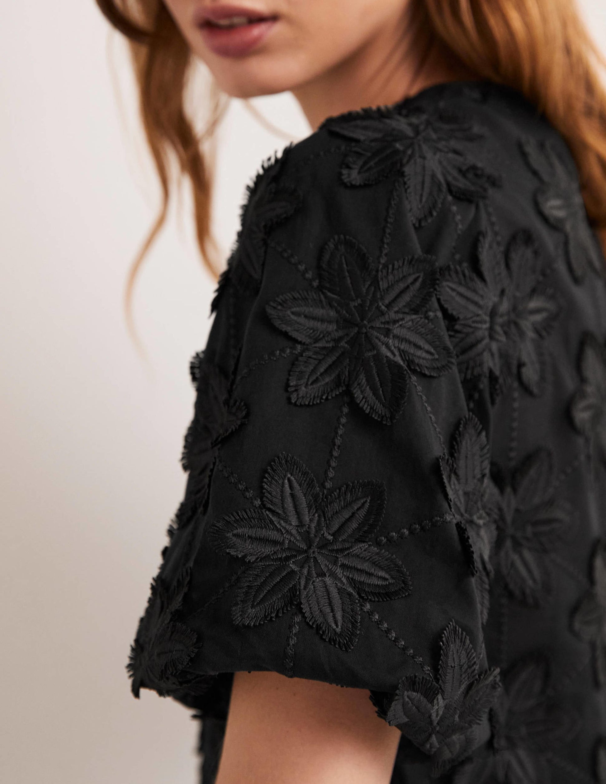Puff Sleeve Button Blouse-Black-2