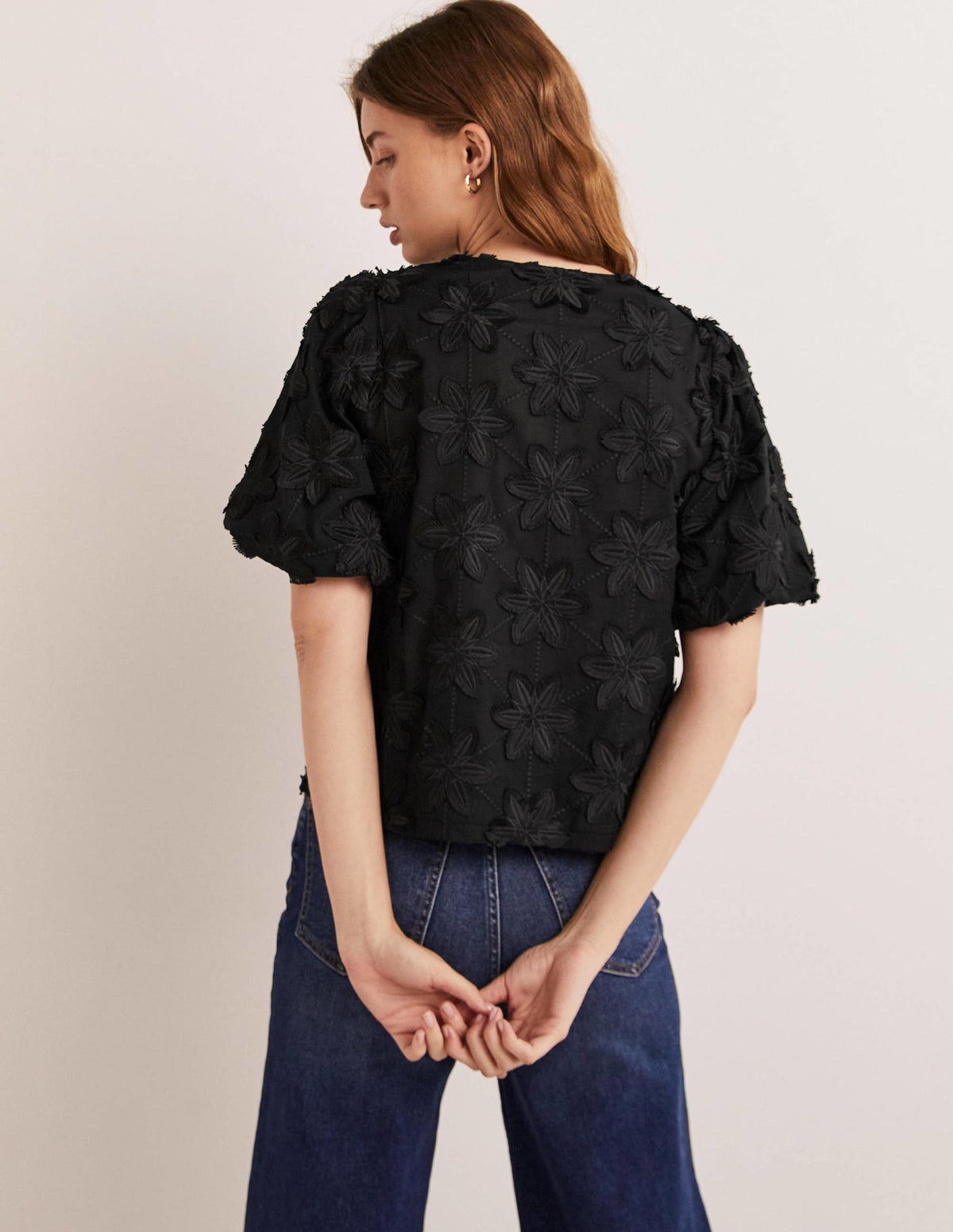 Puff Sleeve Button Blouse-Black - Image 3