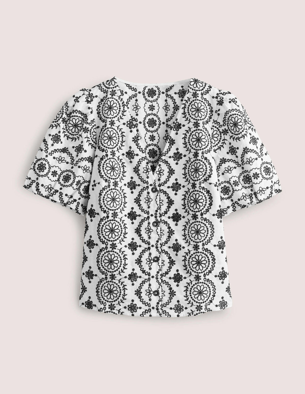 Puff Sleeve Button Blouse-White-7