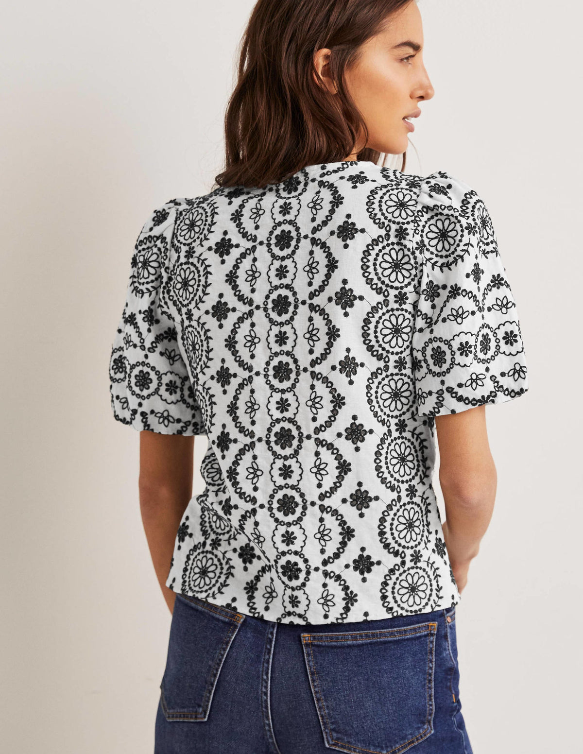 Puff Sleeve Button Blouse-White-3