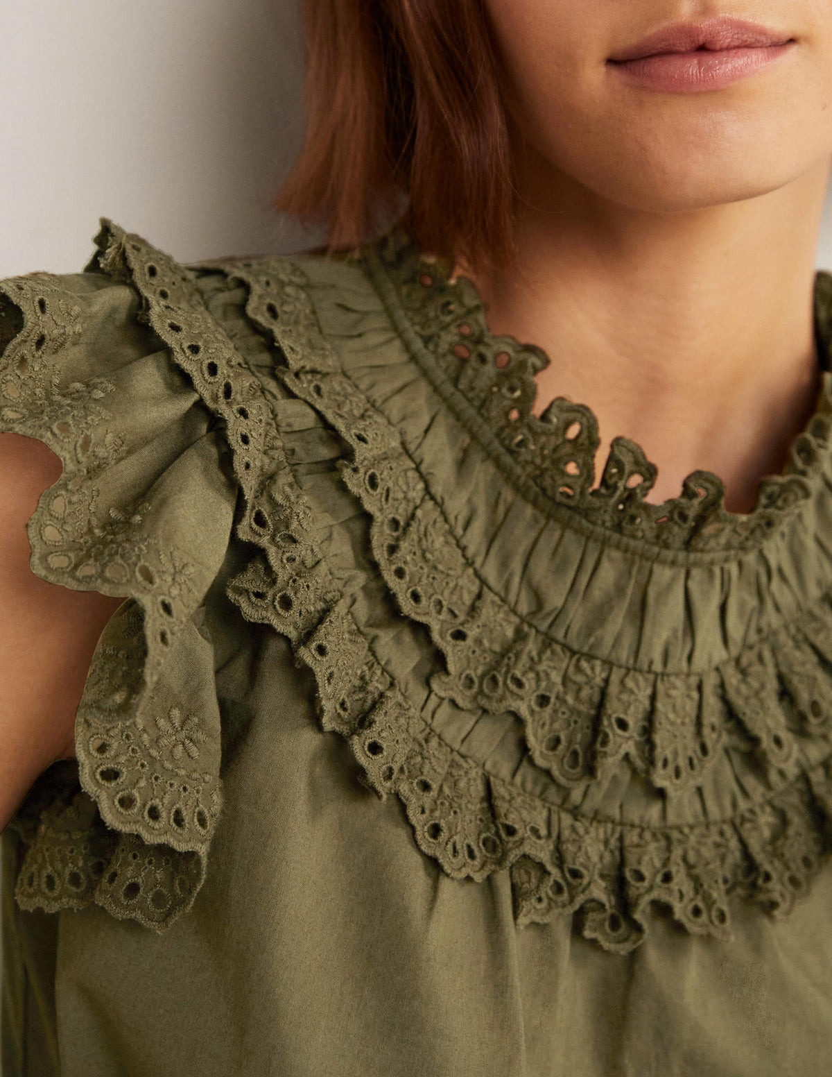 Sleeveless Broderie Top-Basil Green - Image 6