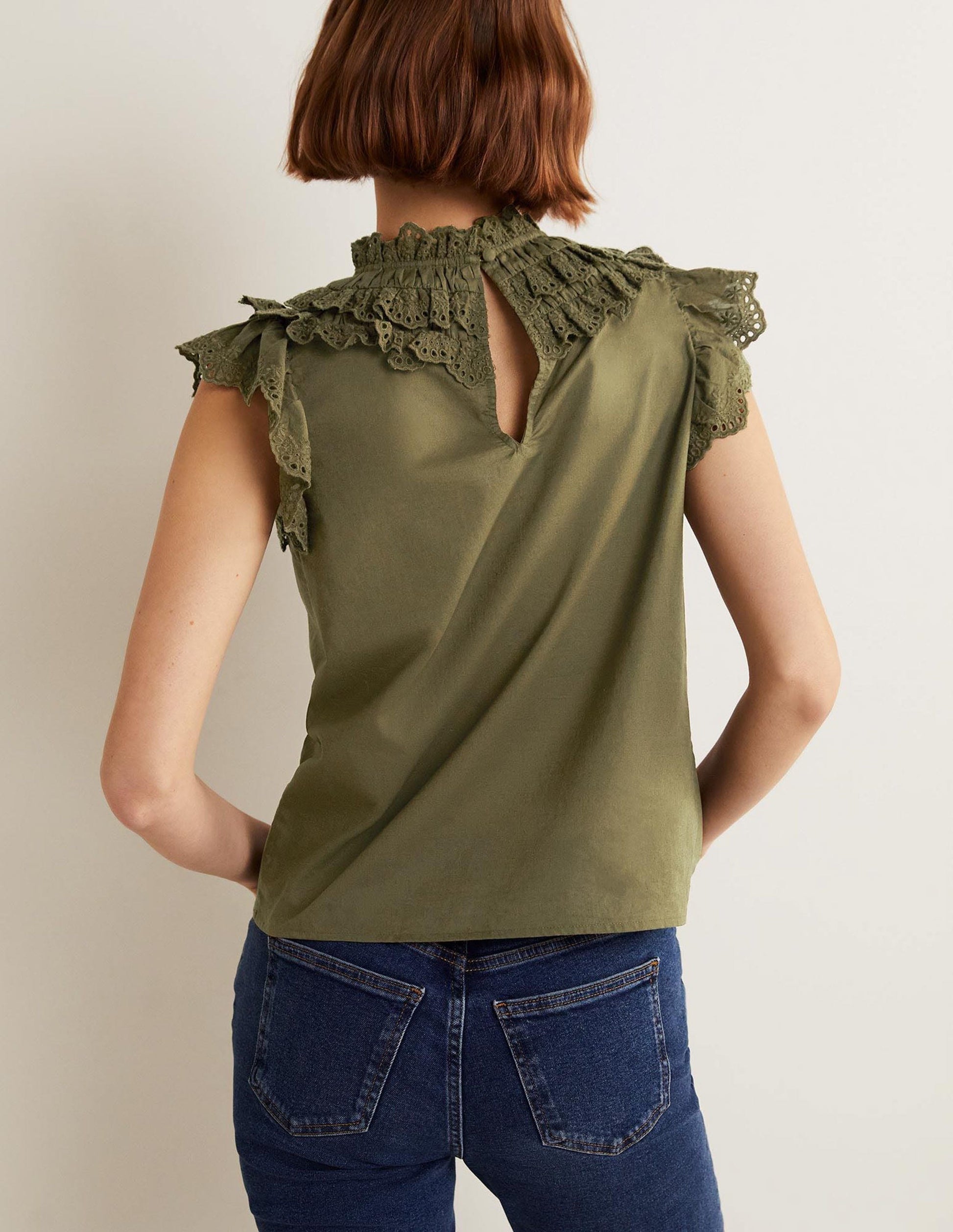 Sleeveless Broderie Top-Basil Green-3