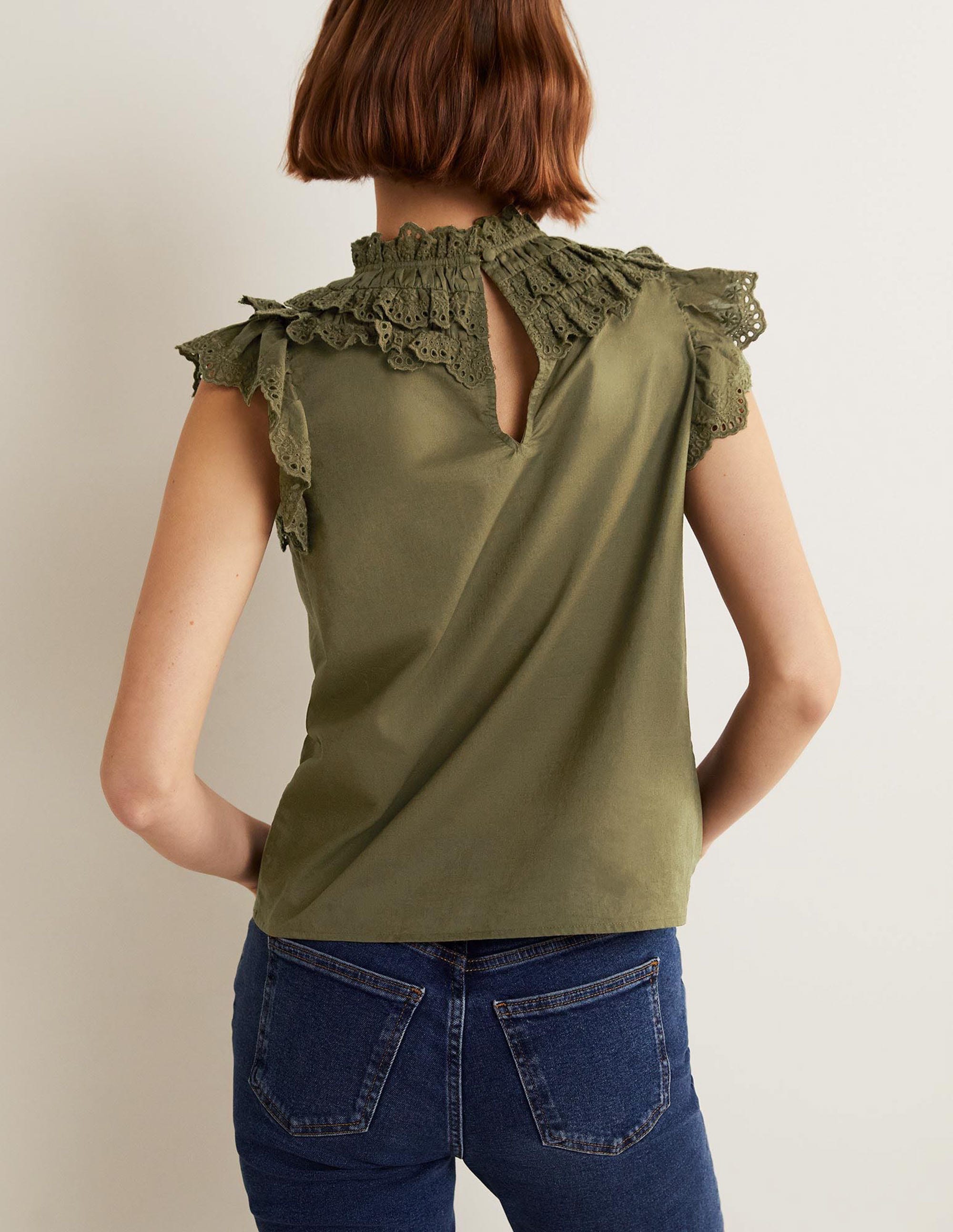 Sleeveless Broderie Top-Basil Green - Image 3