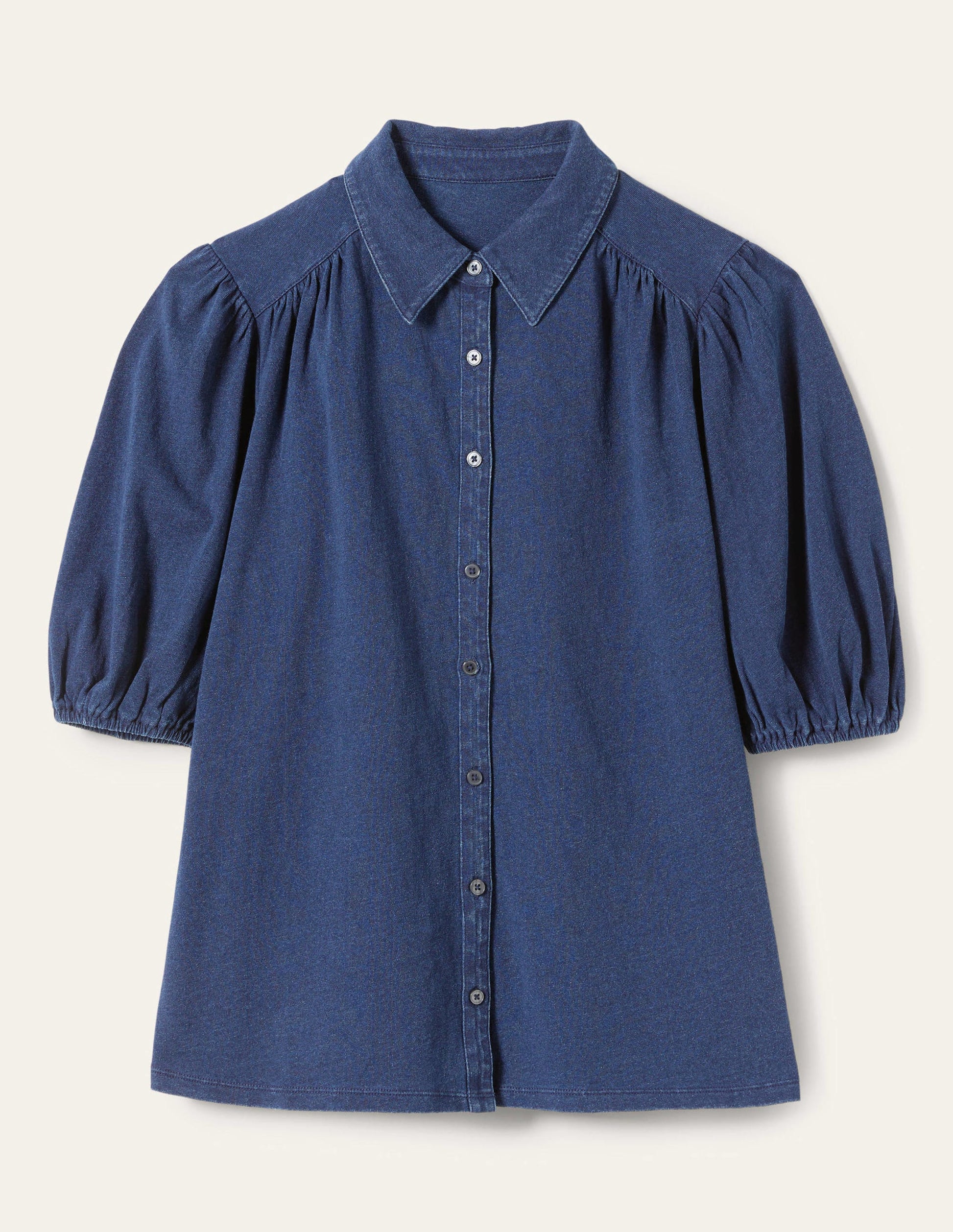 Puff Sleeve Jersey Shirt-Mid Indigo-10