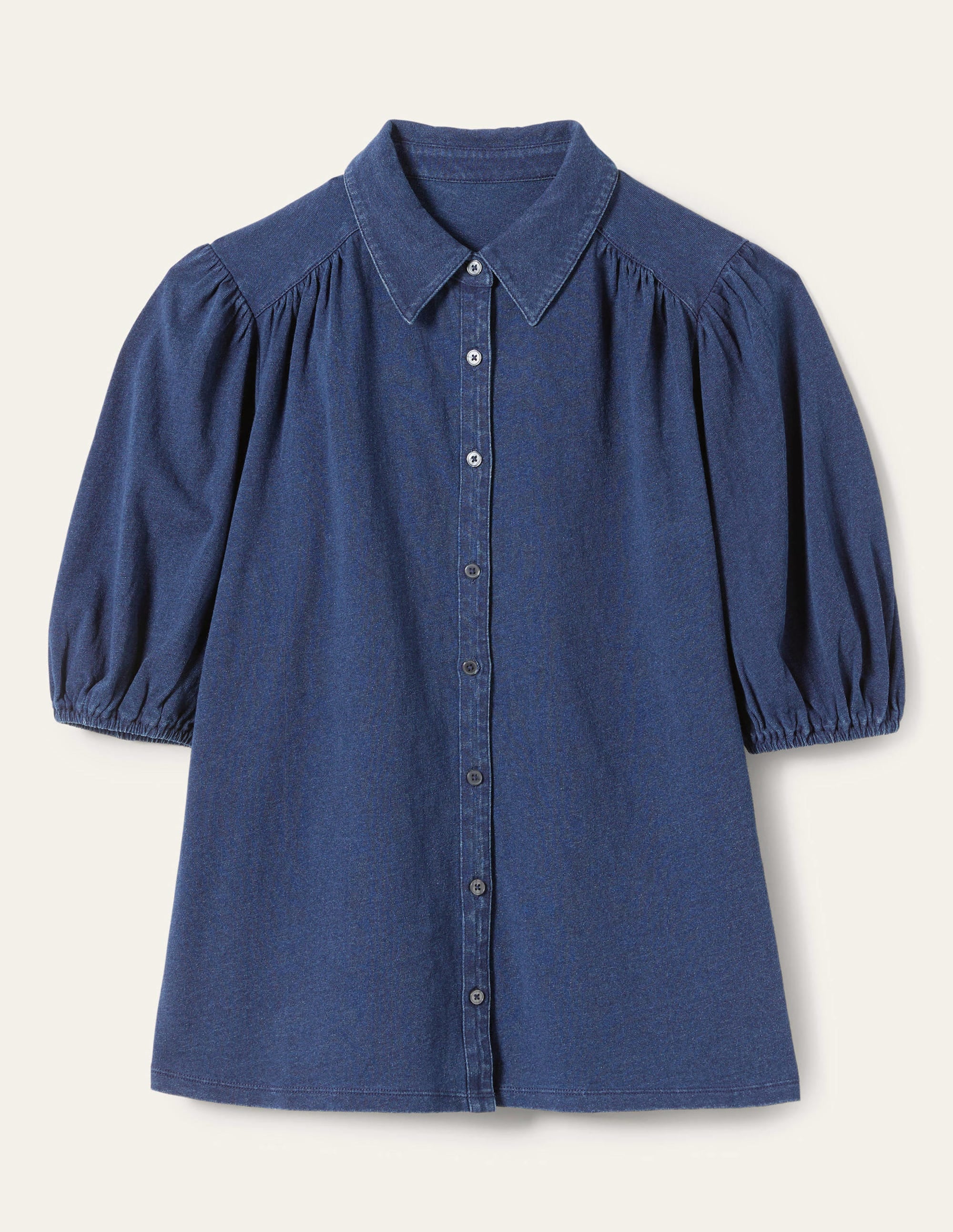Puff Sleeve Jersey Shirt-Mid Indigo - Image 10