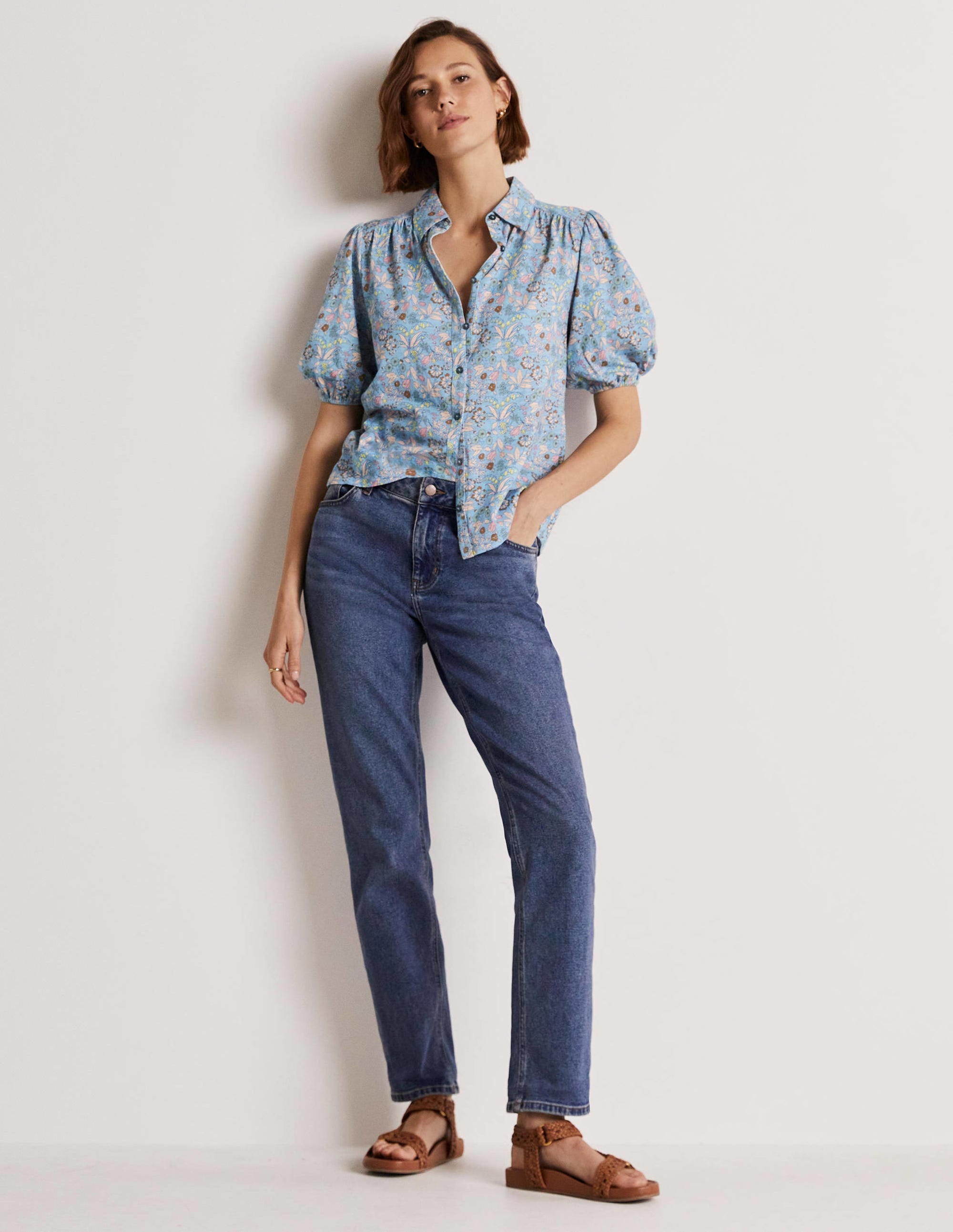 Puff Sleeve Jersey Shirt-Dusty Blue, WIldflower - Image 8