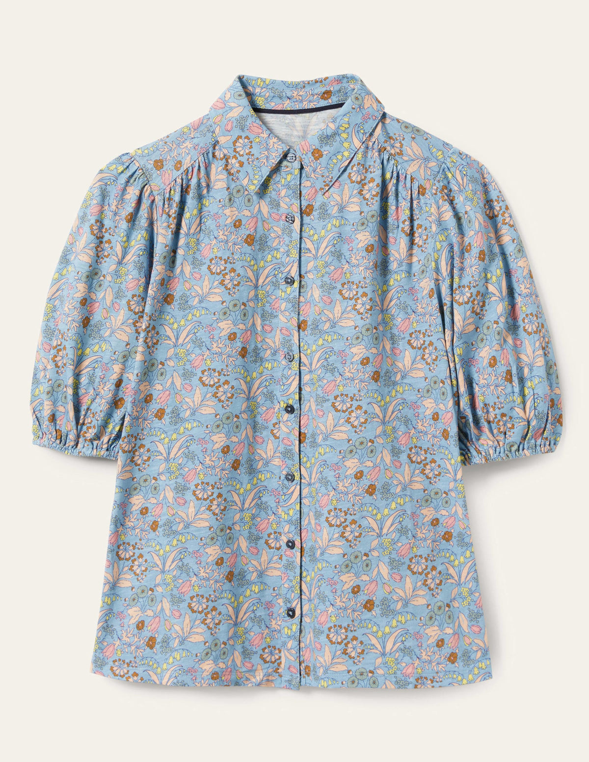 Puff Sleeve Jersey Shirt-Dusty Blue, WIldflower-10