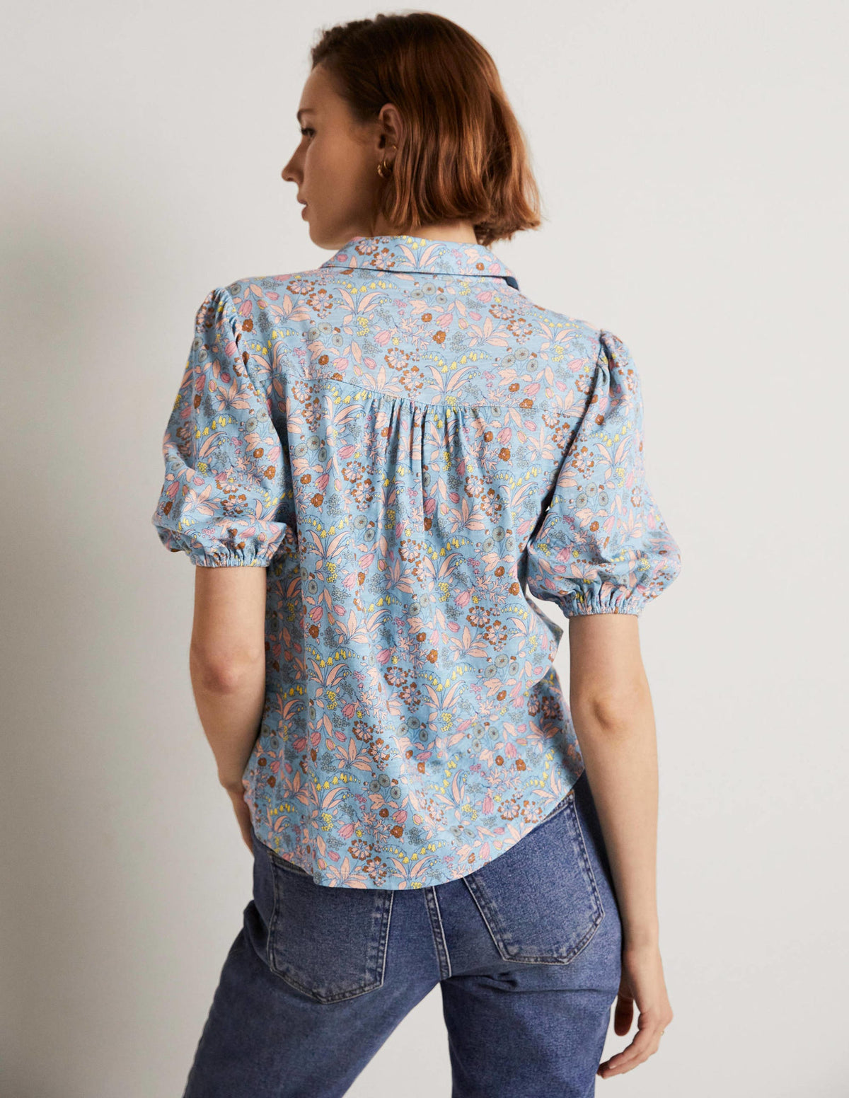 Puff Sleeve Jersey Shirt-Dusty Blue, WIldflower - Image 3