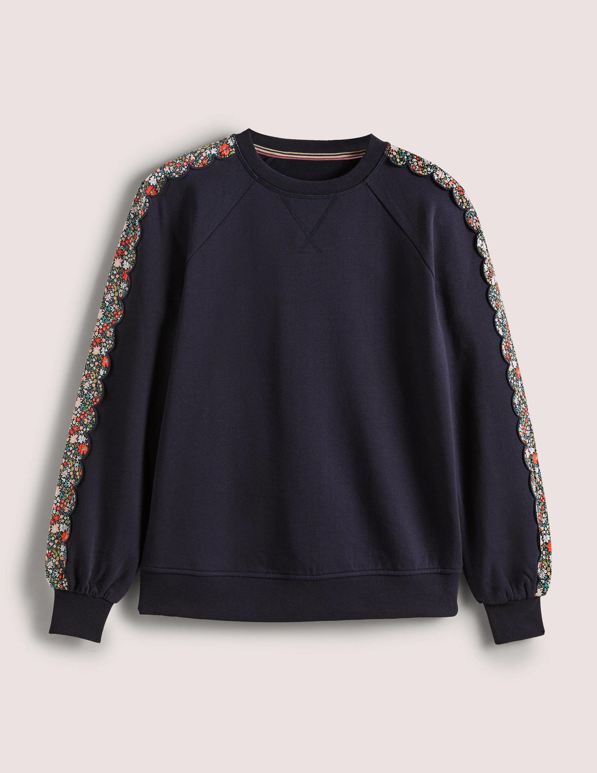 Scallop Detail Sweatshirt-French Navy, Abstract Ditsy-5