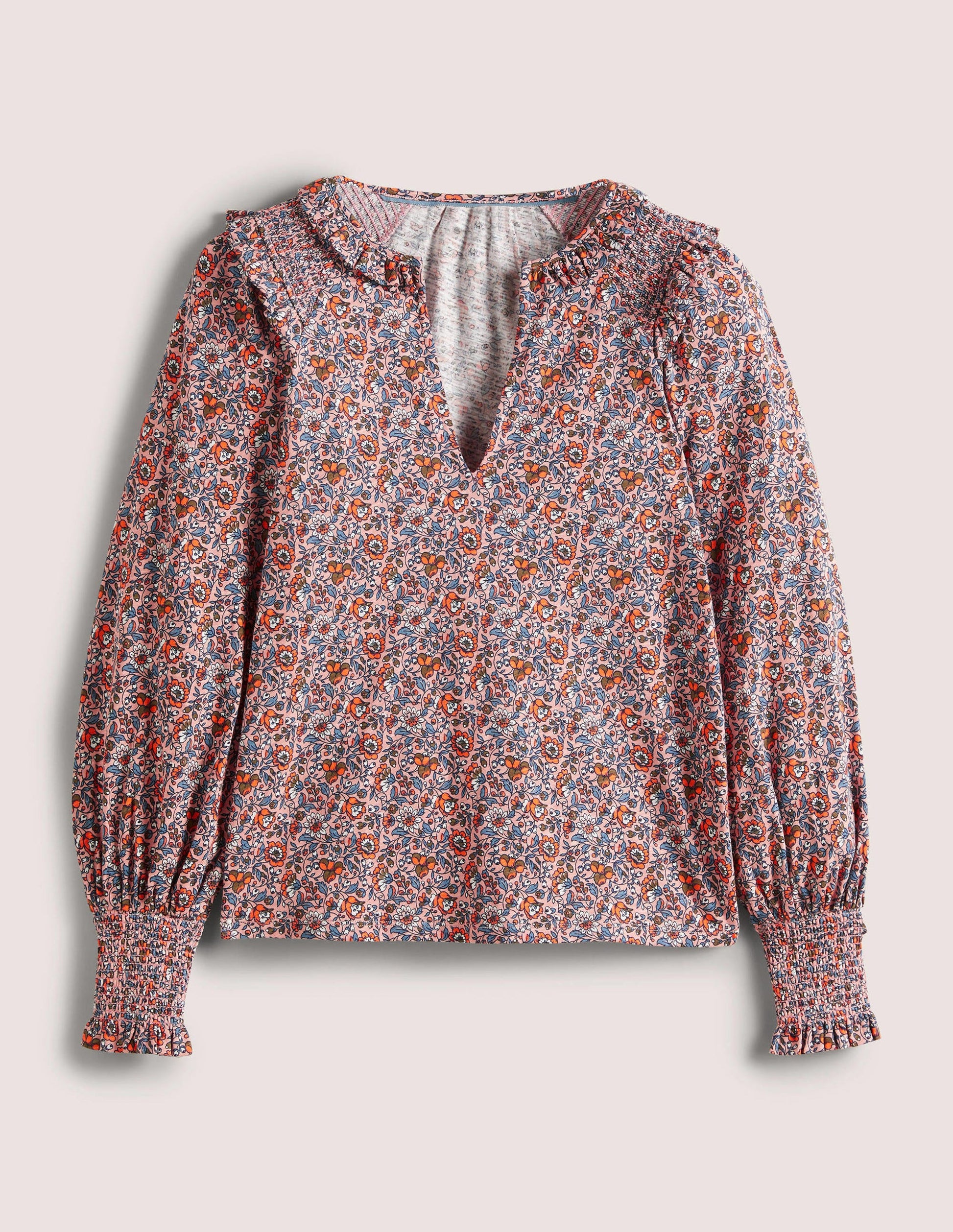 Notch Neck Smocked Frill Top-Milkshake, Botanic Meadow-5