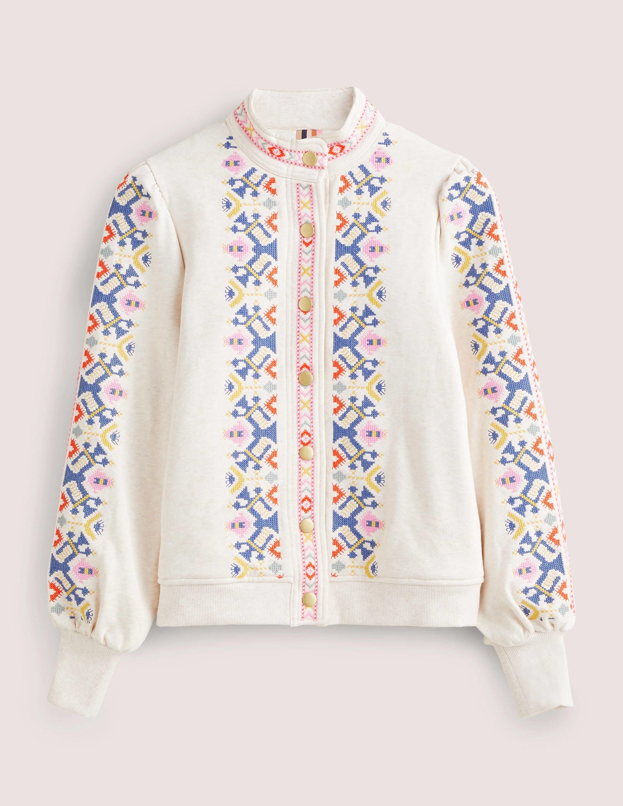 Embroidered Jersey Jacket-Oatmeal Marl, Embroidered - Image 6