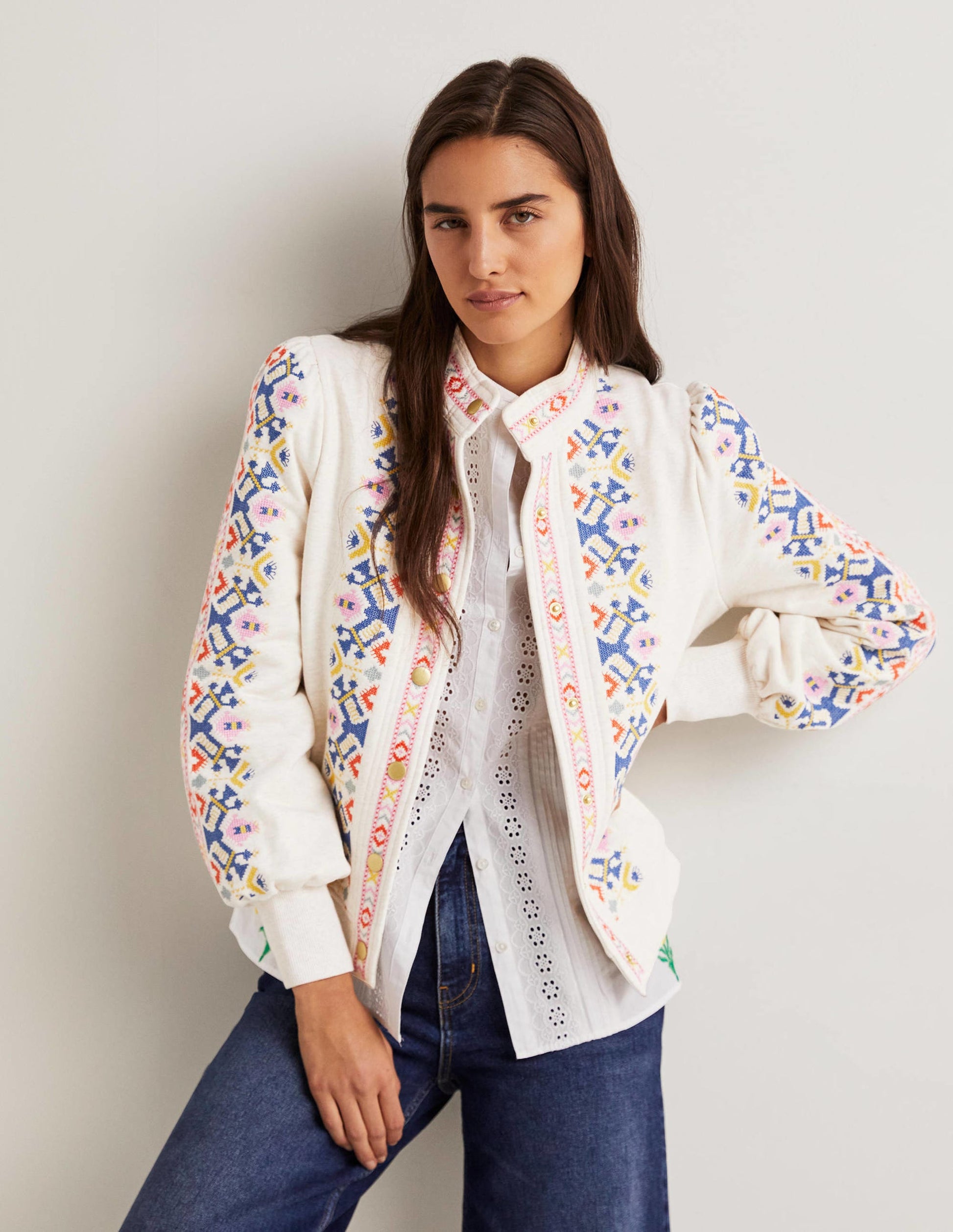 Embroidered Jersey Jacket-Oatmeal Marl, Embroidered-1