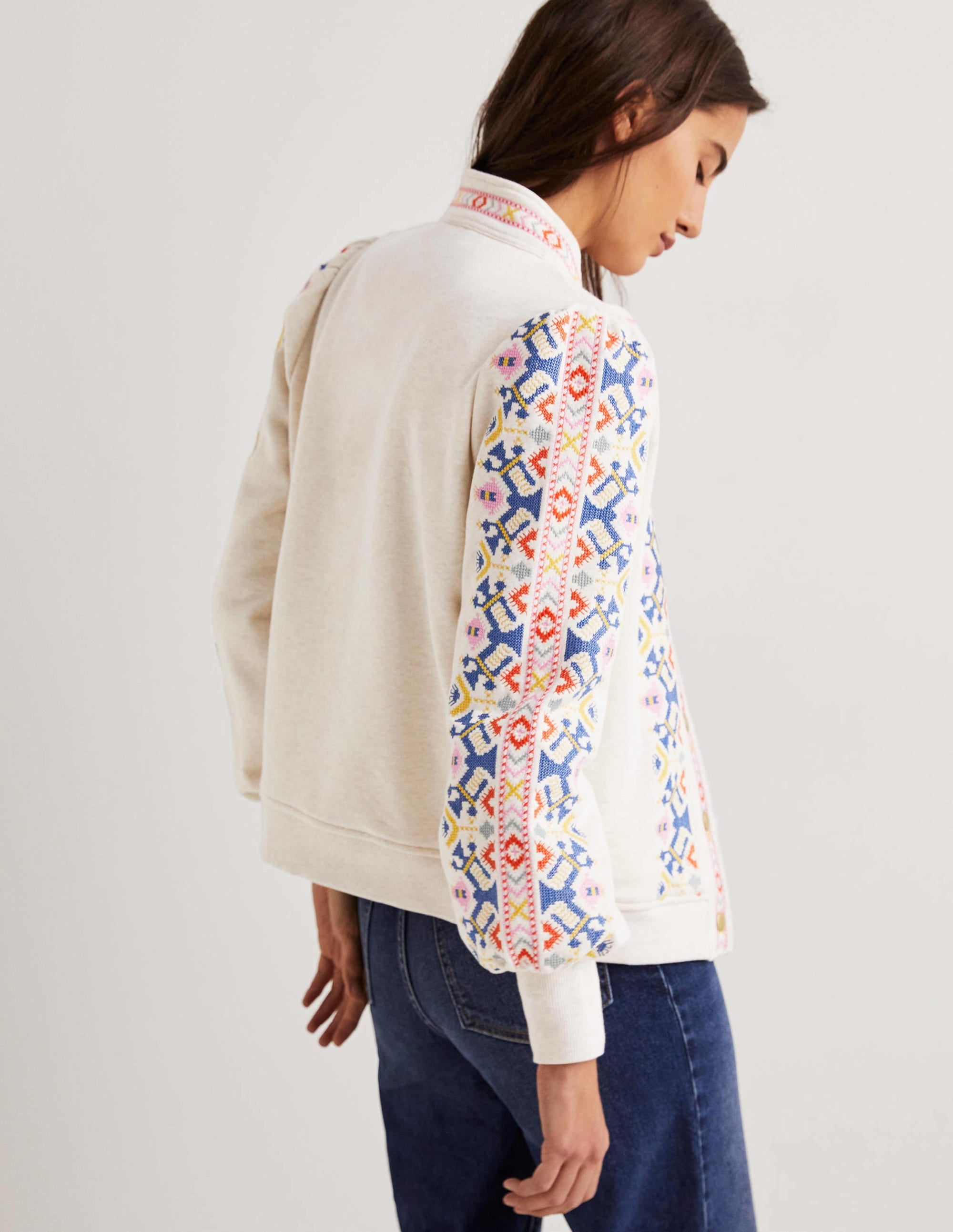 Embroidered Jersey Jacket-Oatmeal Marl, Embroidered - Image 3
