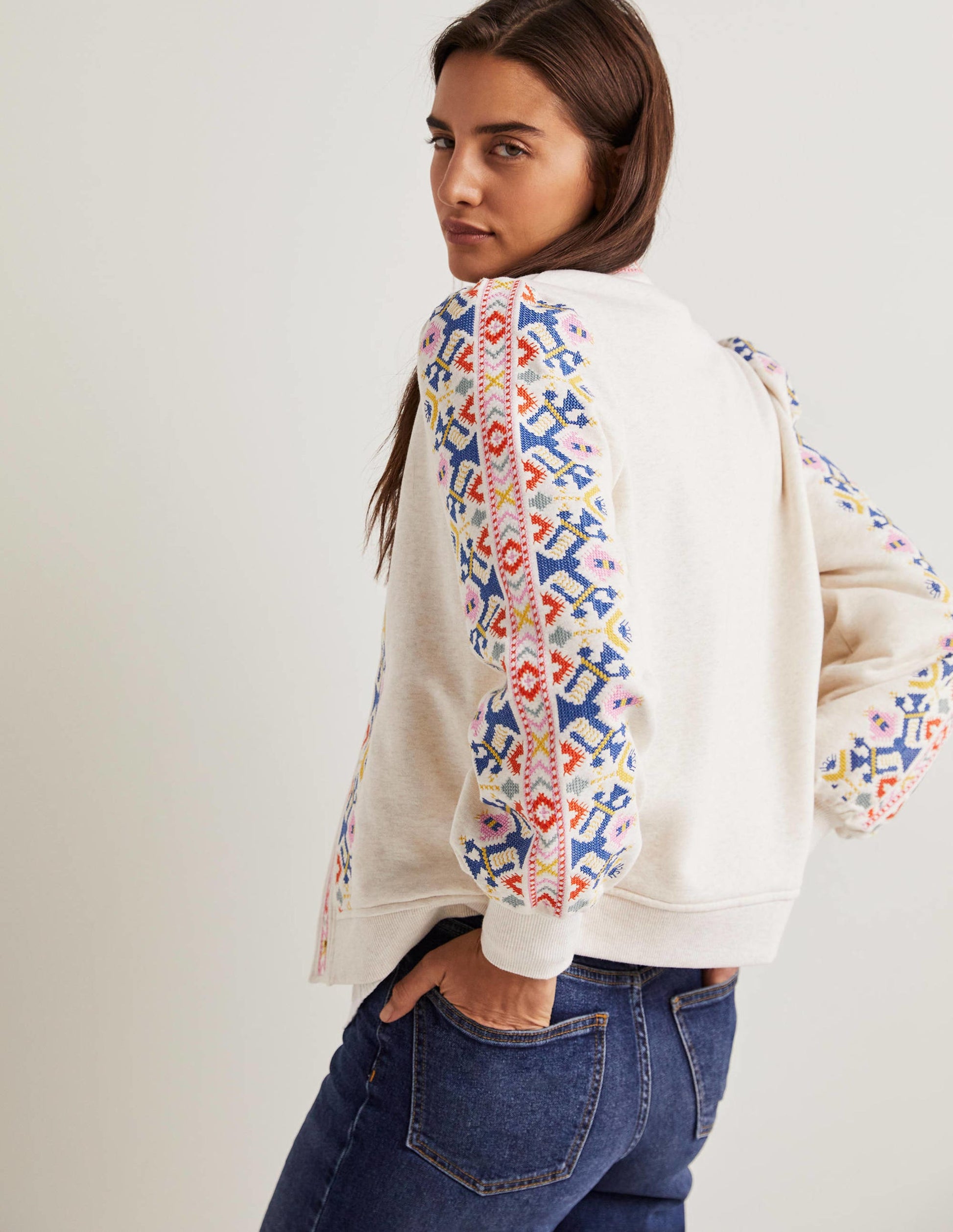 Embroidered Jersey Jacket-Oatmeal Marl, Embroidered-5