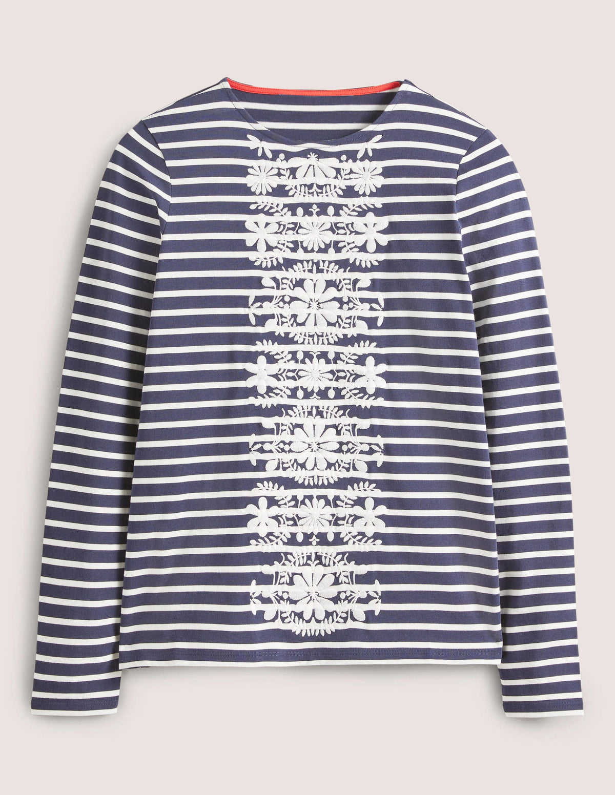Embroidered Breton Top-Navy/Ivory, Floral Embroidery - Image 5