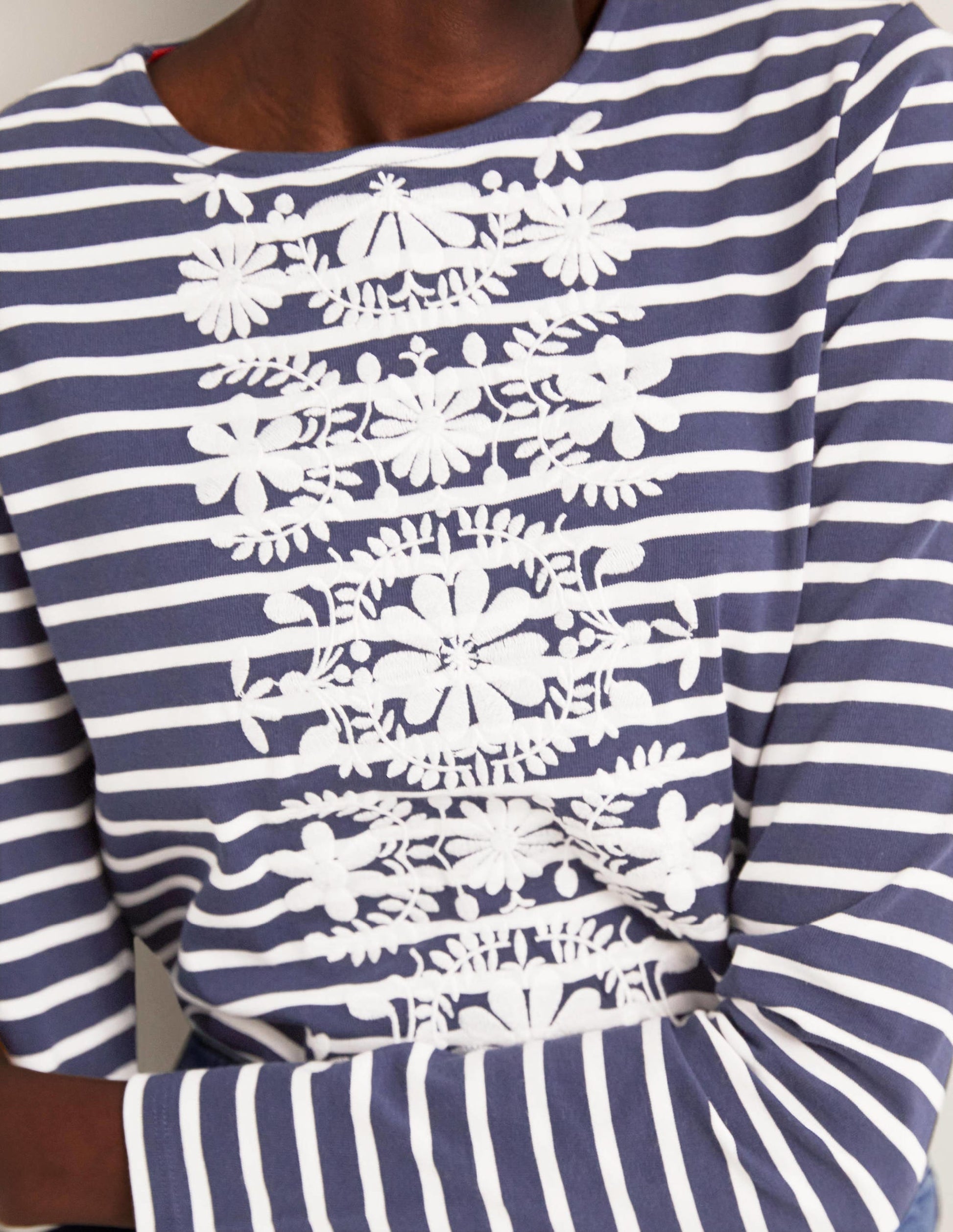 Embroidered Breton Top-Navy/Ivory, Floral Embroidery-2